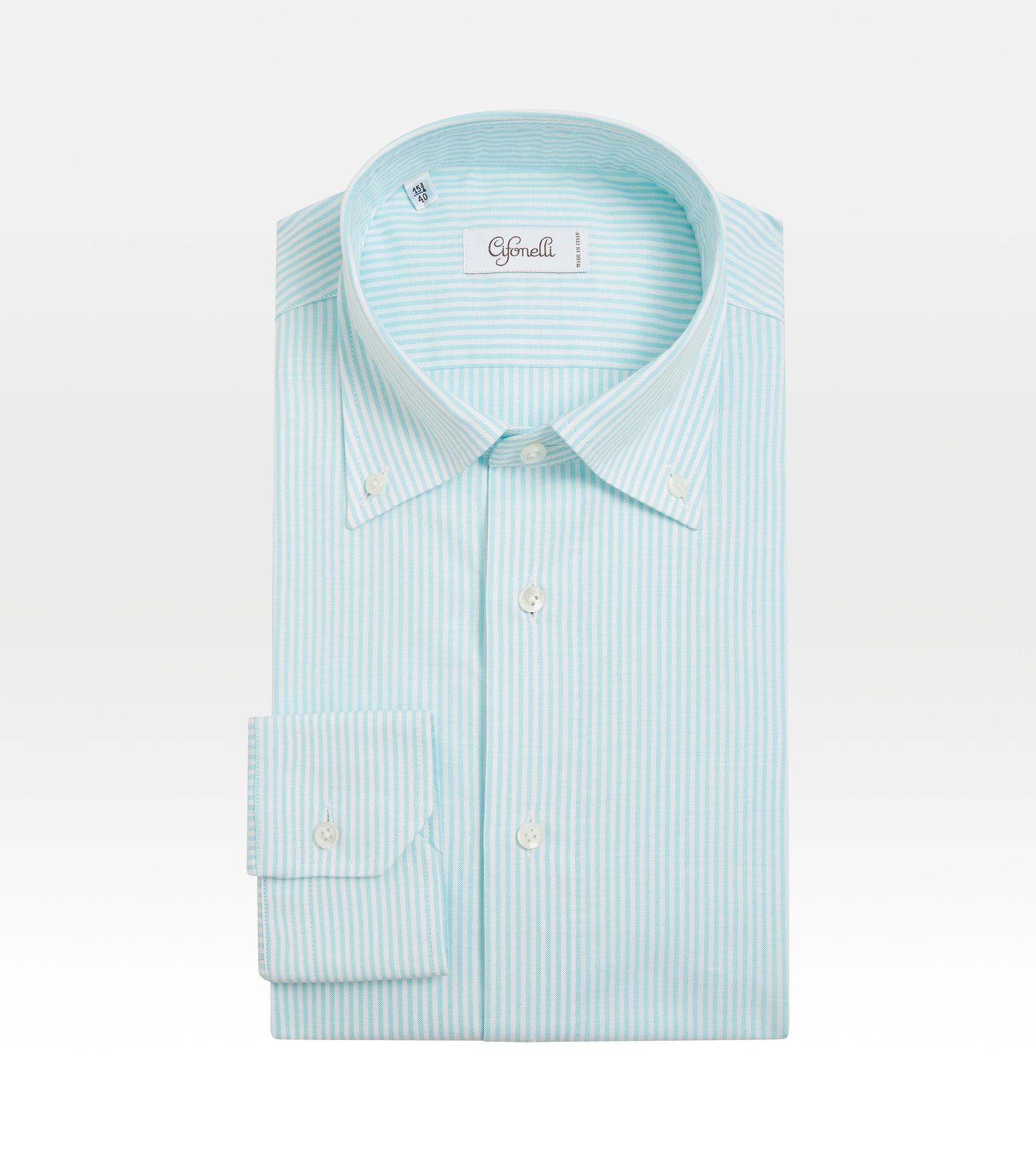 Chemise blanche & turquoise en coton à rayures