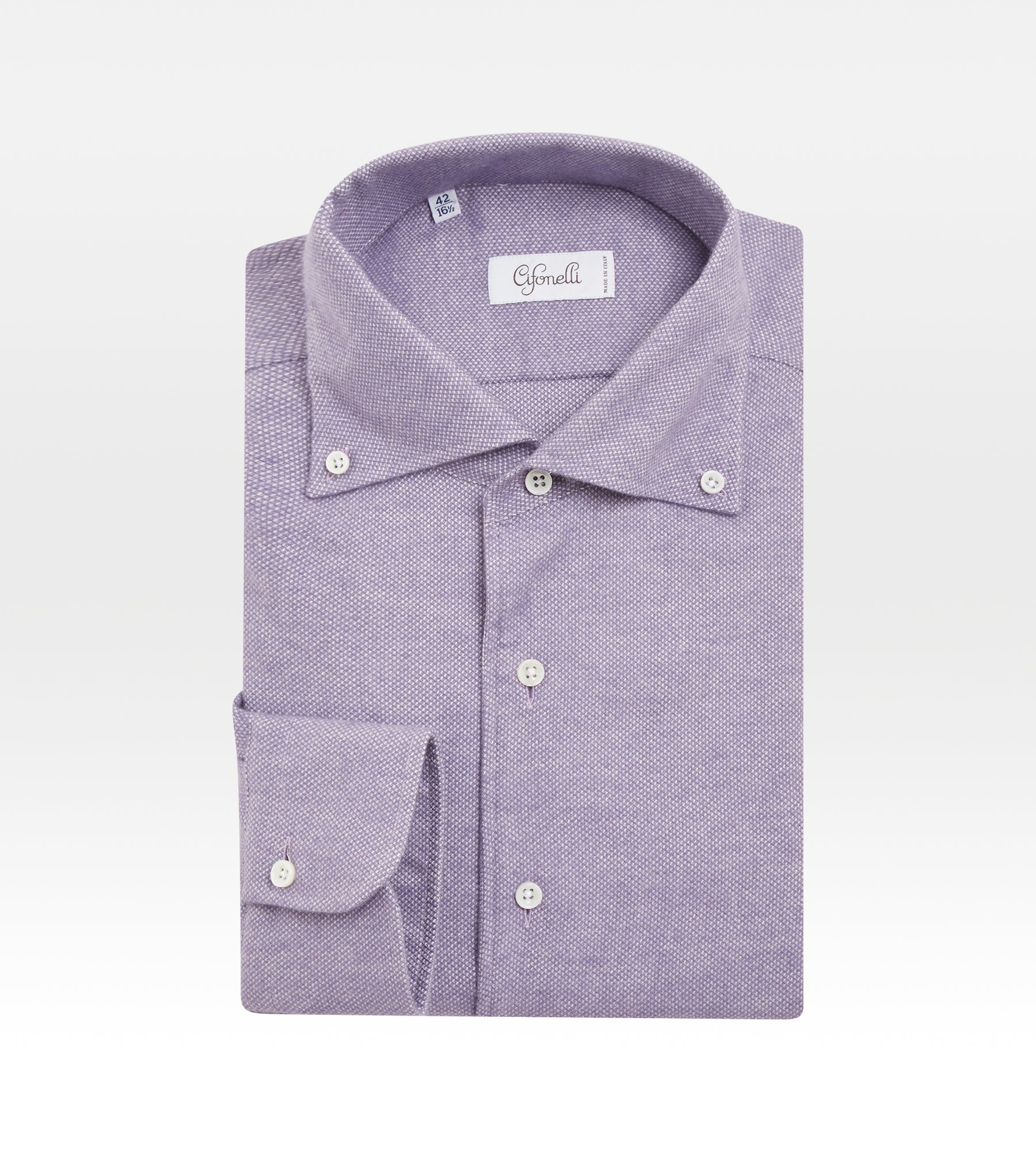 Chemise violette à surpiqûres blanches en coton