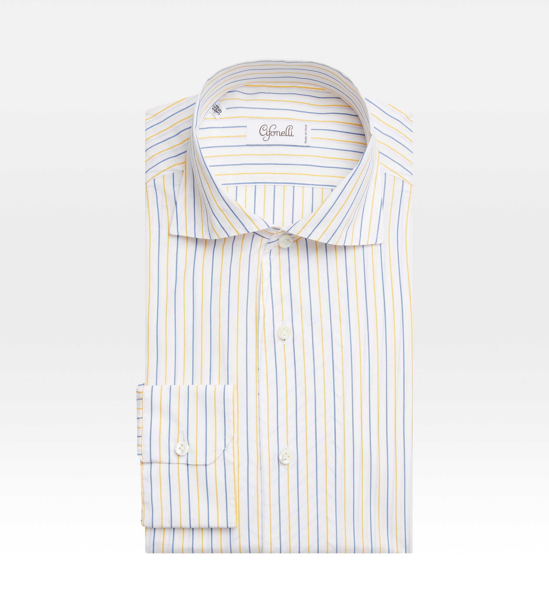 Chemise à fines rayures bleues et jaunes