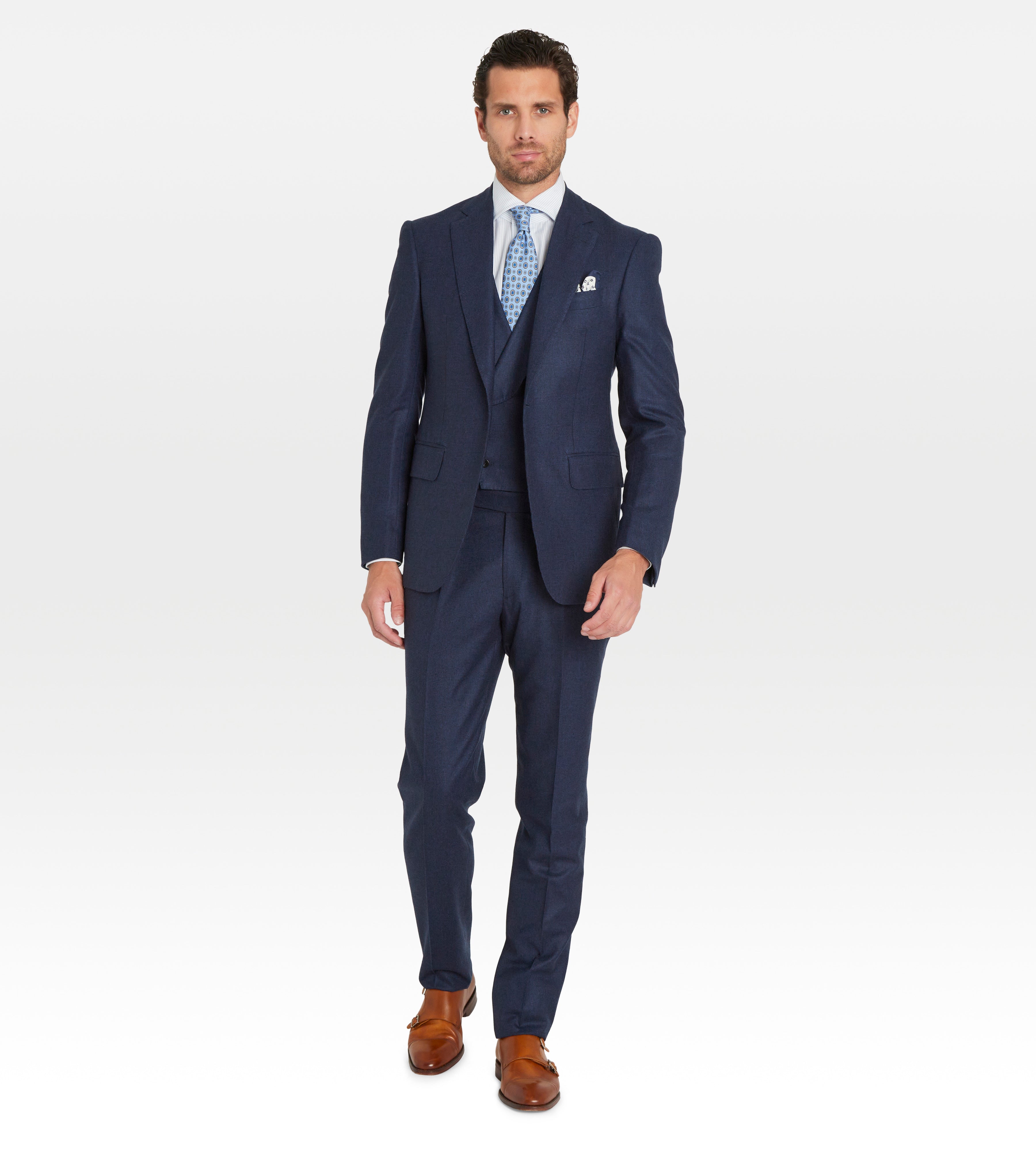 Costume 3 pièces bleu en flanelle à motif Prince de Galles