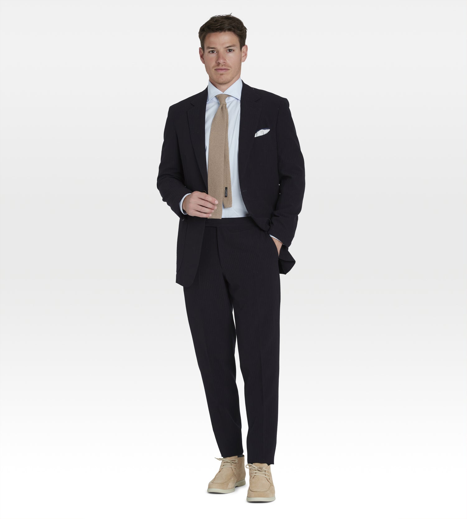 Costume bleu nuit seersucker de laine