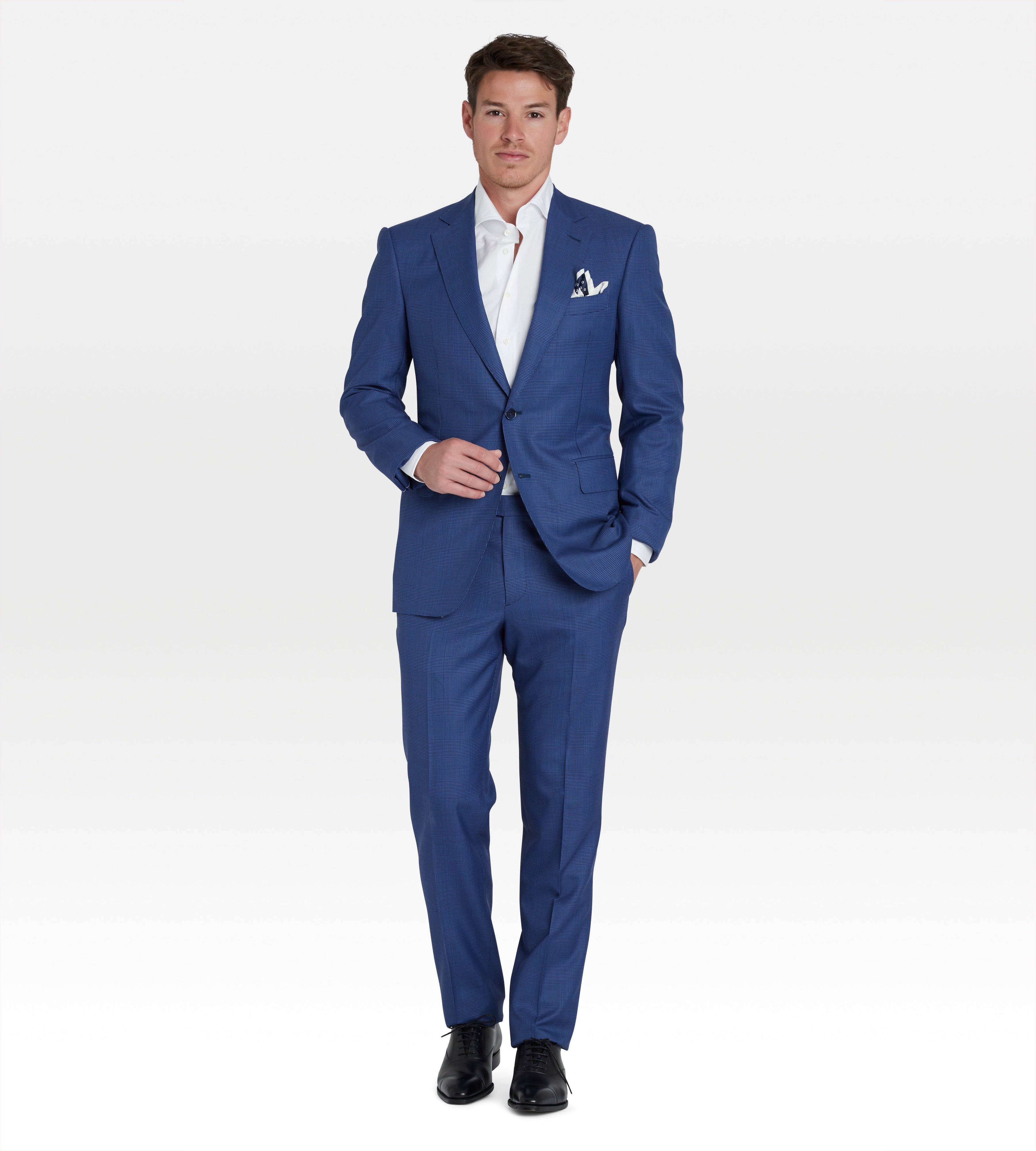 Costume bleu en laine Prince de Galles