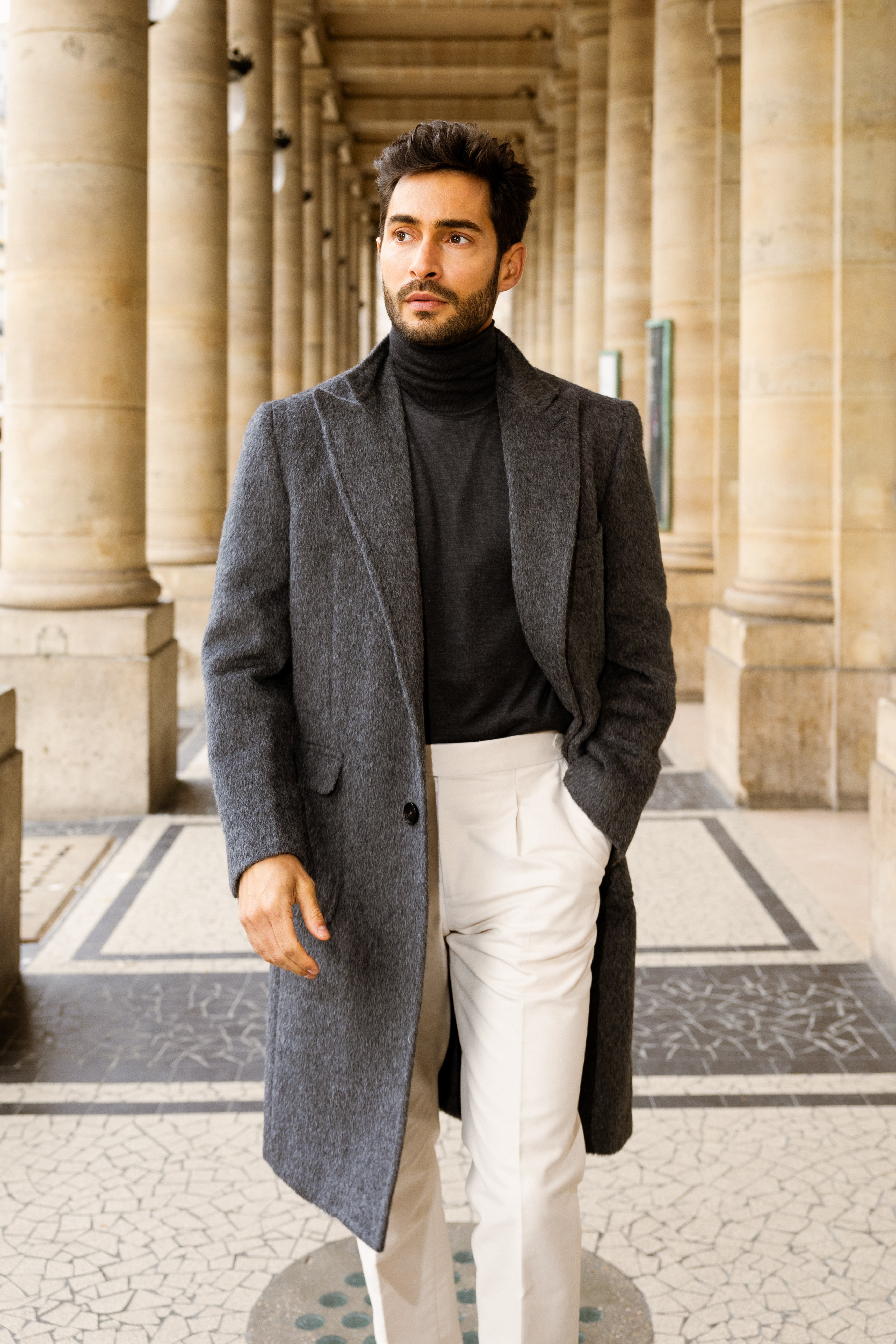 Manteau en alpaga & laine gris