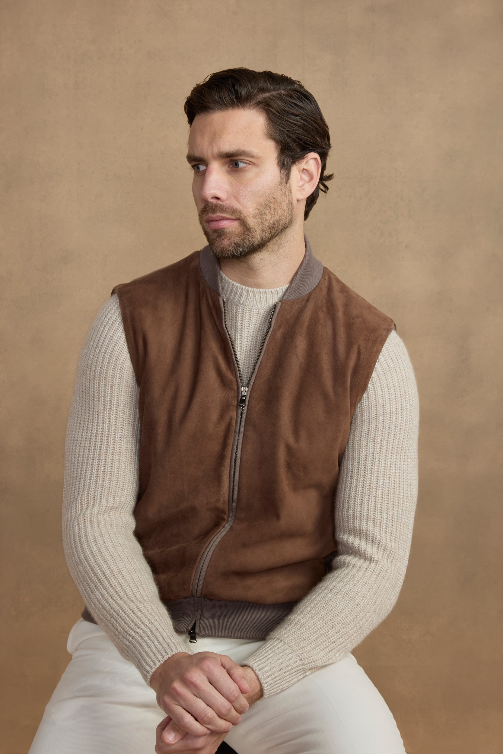 Veste sans manche en daim marron