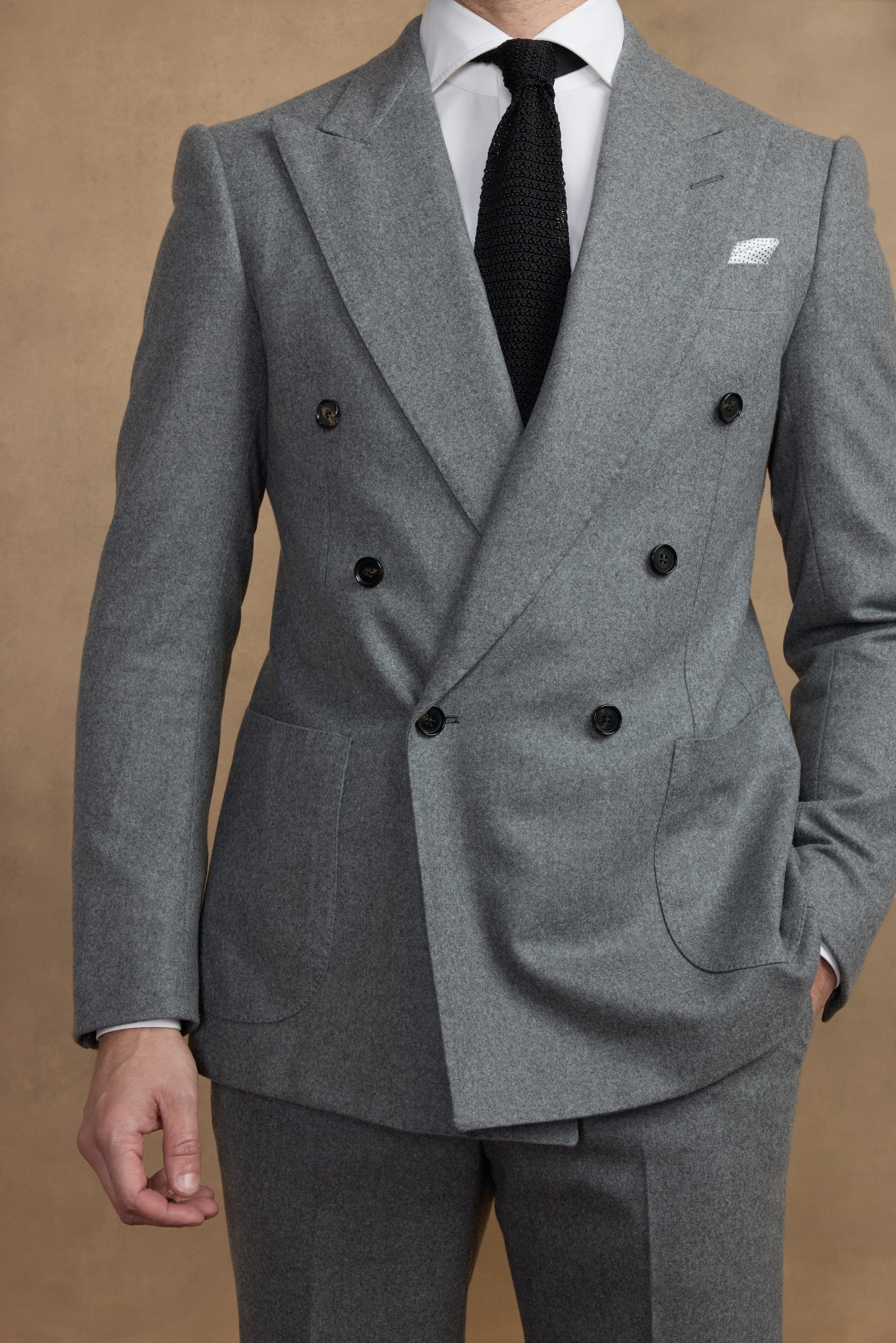 Costume croisé bas gris en flannel légère