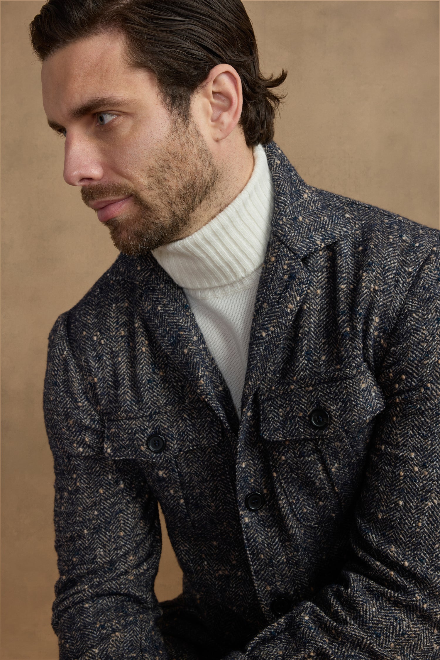 Teba safari en laine & cachemire bleu nuit et beige