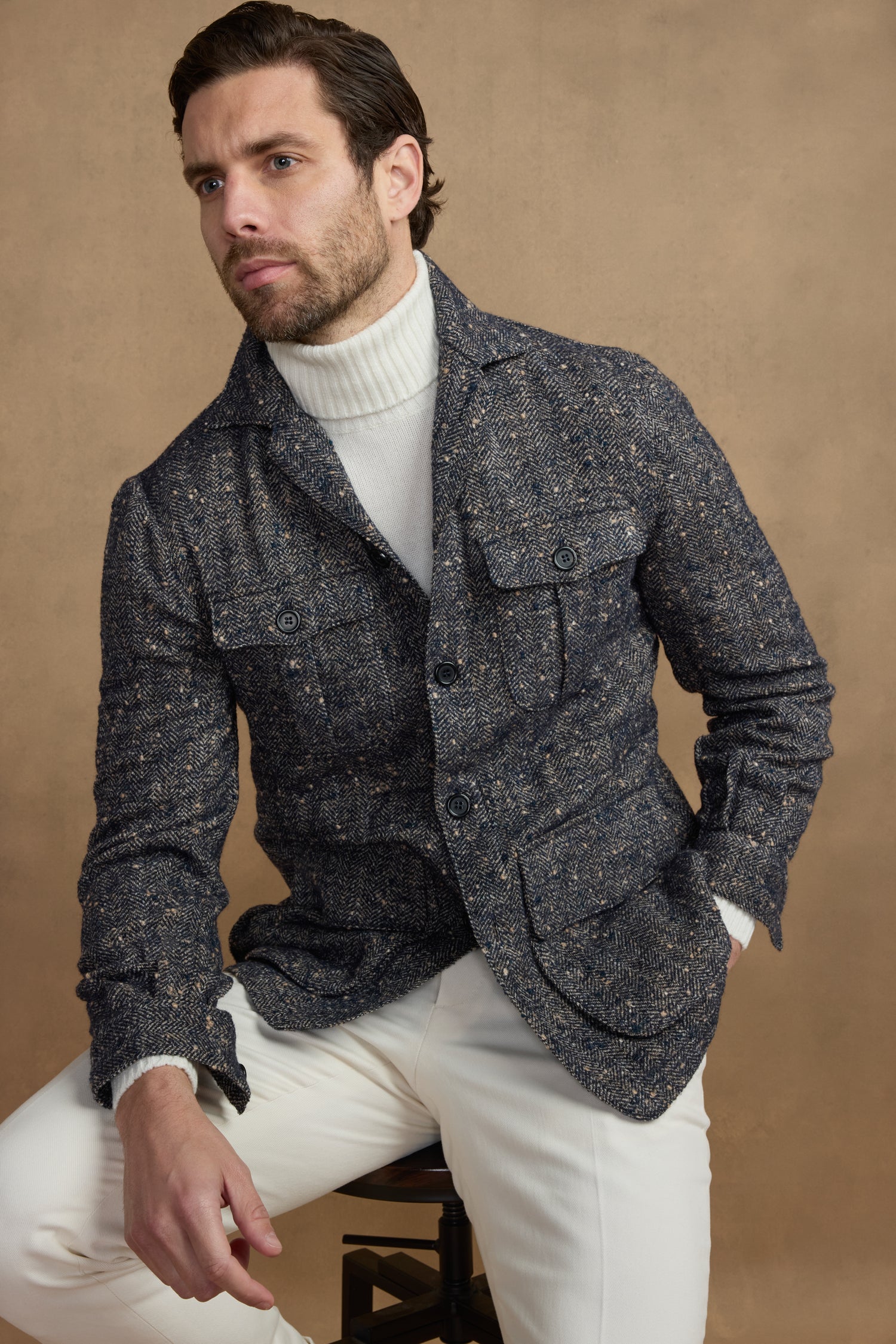 Teba safari en laine & cachemire bleu nuit et beige