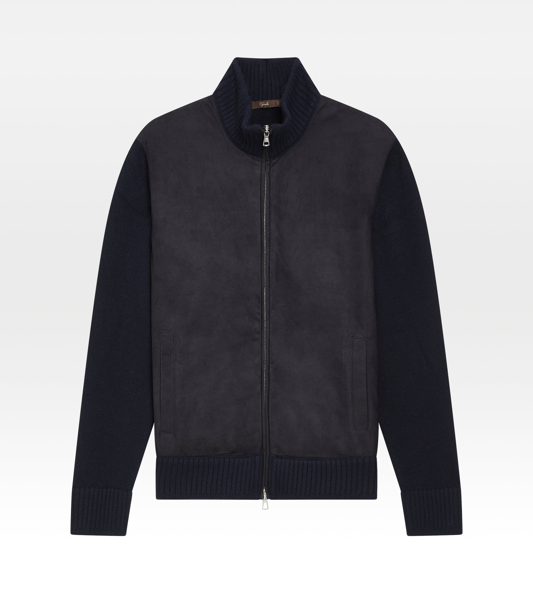 Pull à zip bleu en daim & cachemire