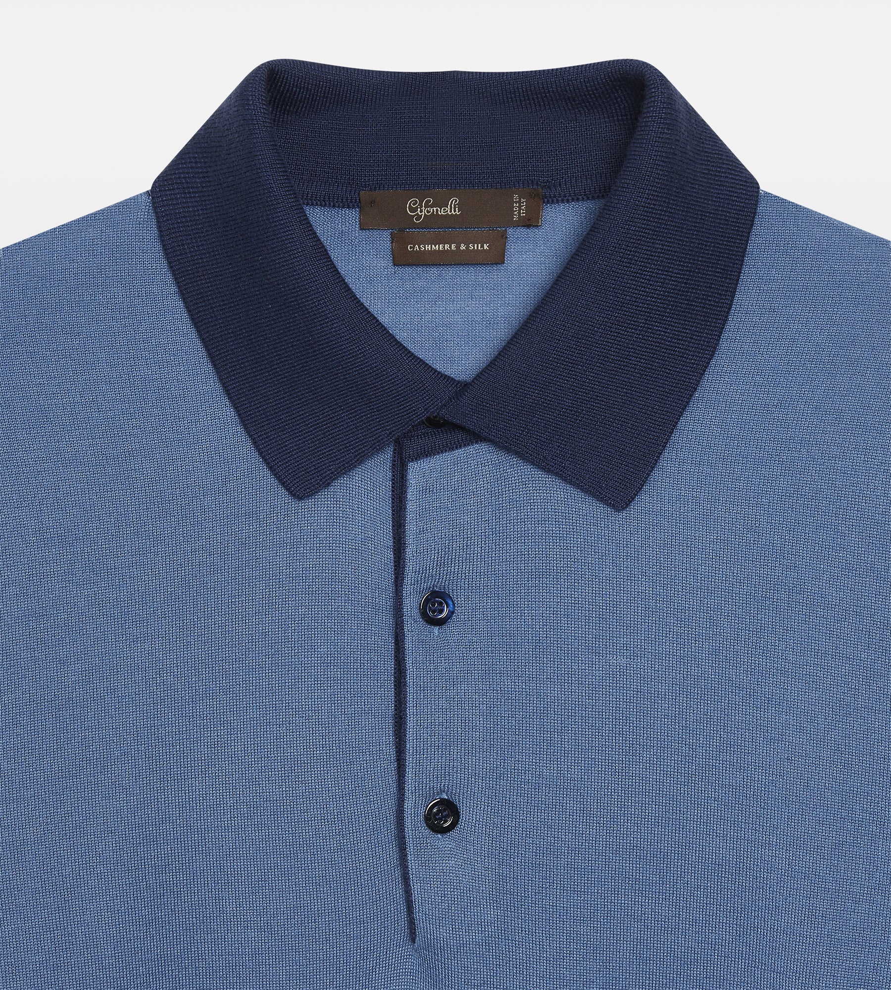 Polo en cachemire & soie bleu