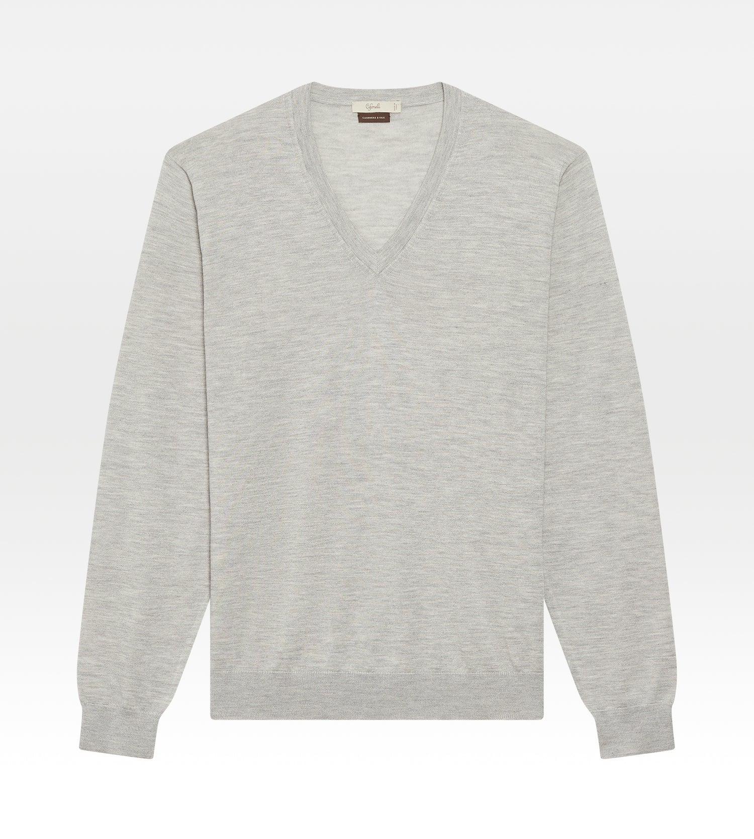 Pull col V en cachemire & soie gris clair