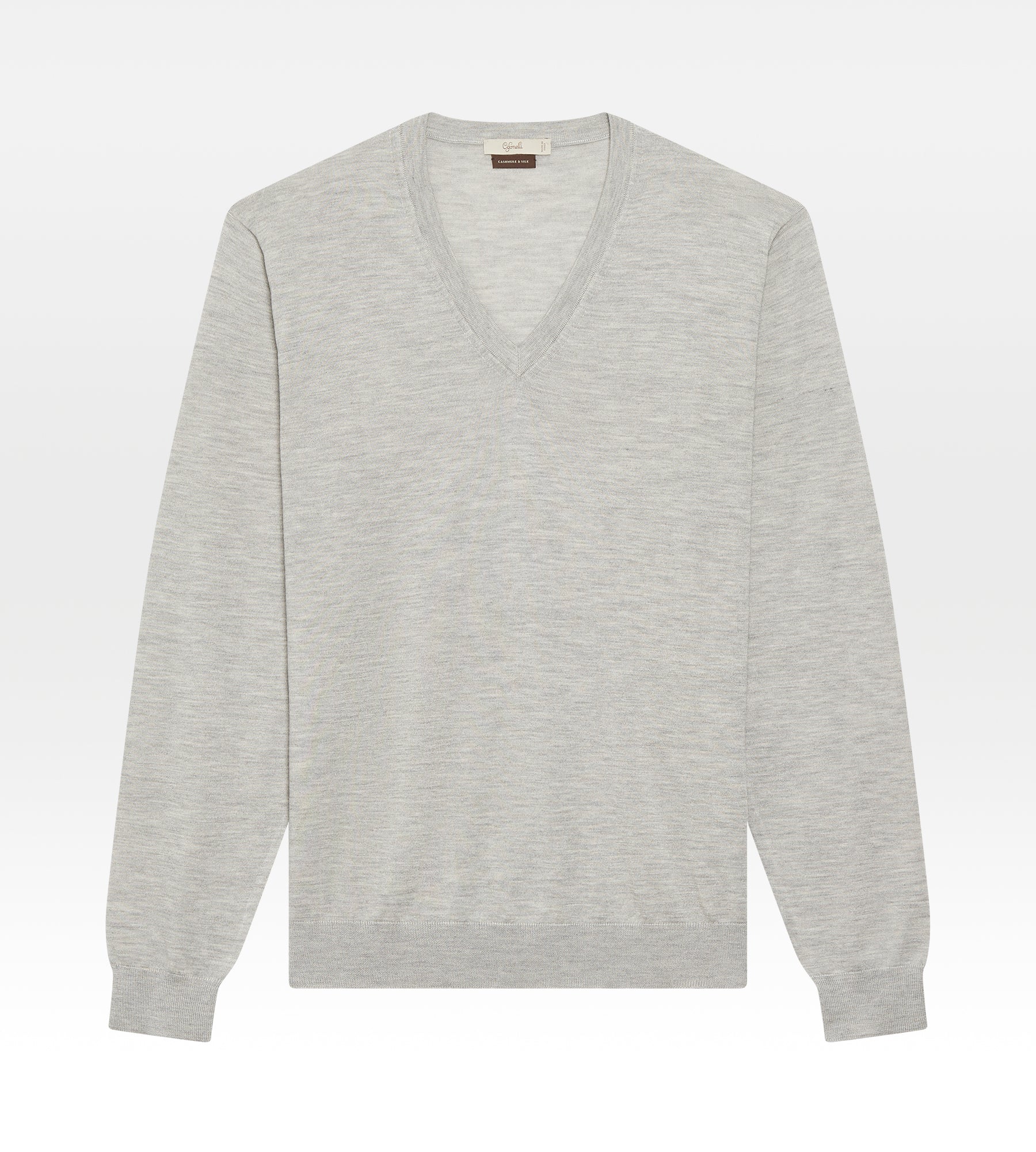 Pull col V en cachemire & soie gris clair