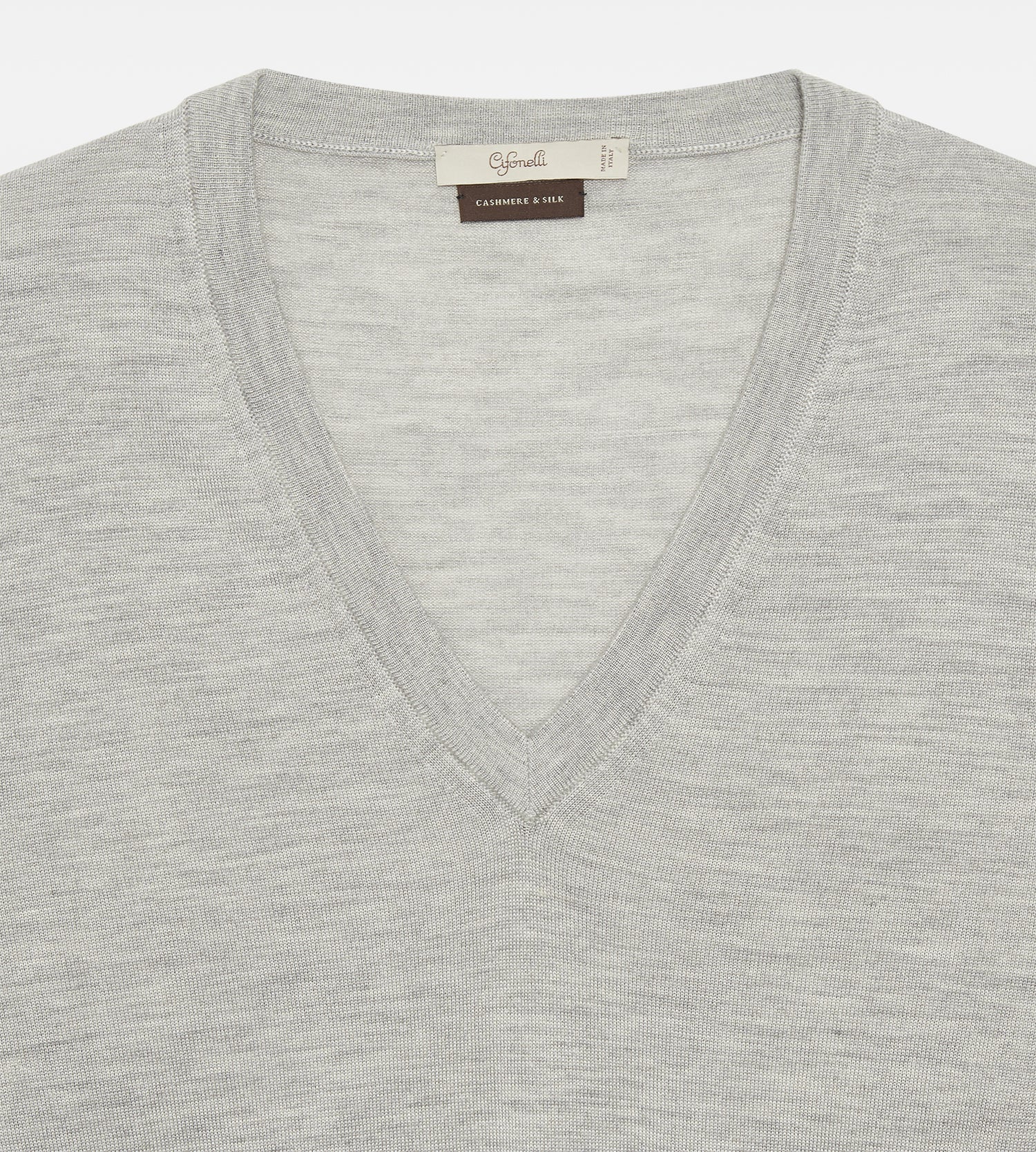 Pull col V en cachemire & soie gris clair