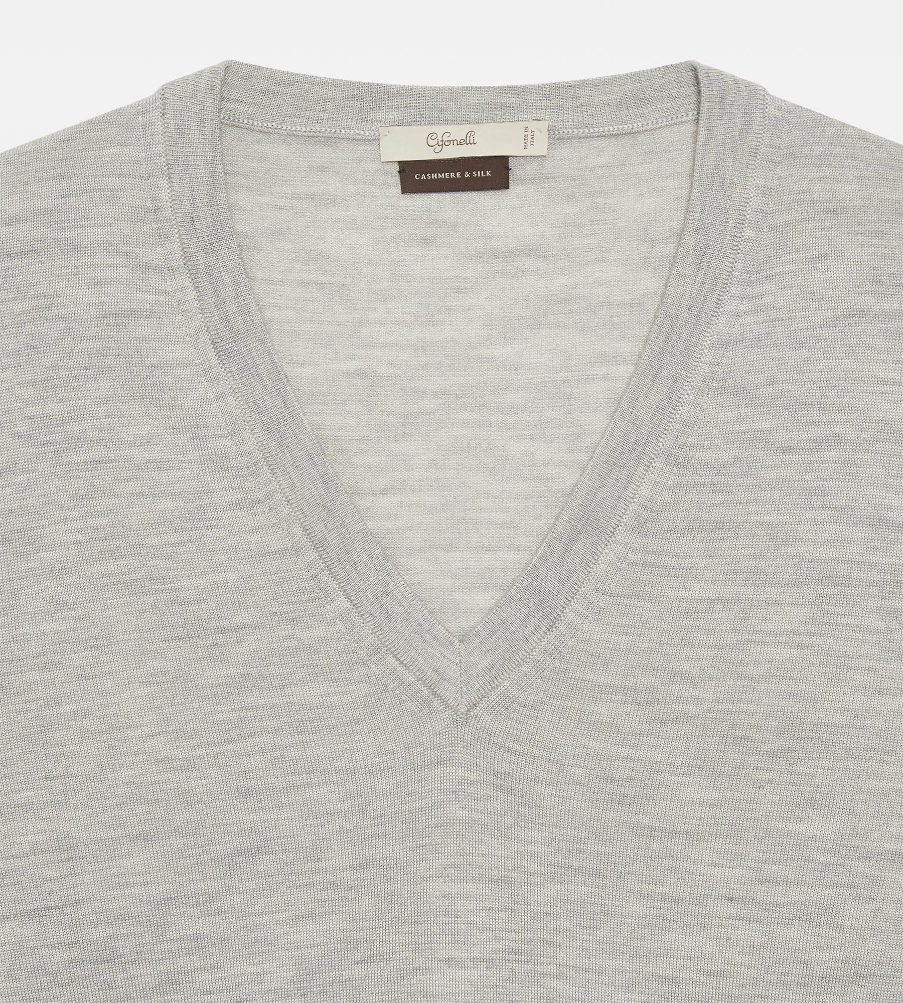 Pull col V en cachemire & soie gris clair
