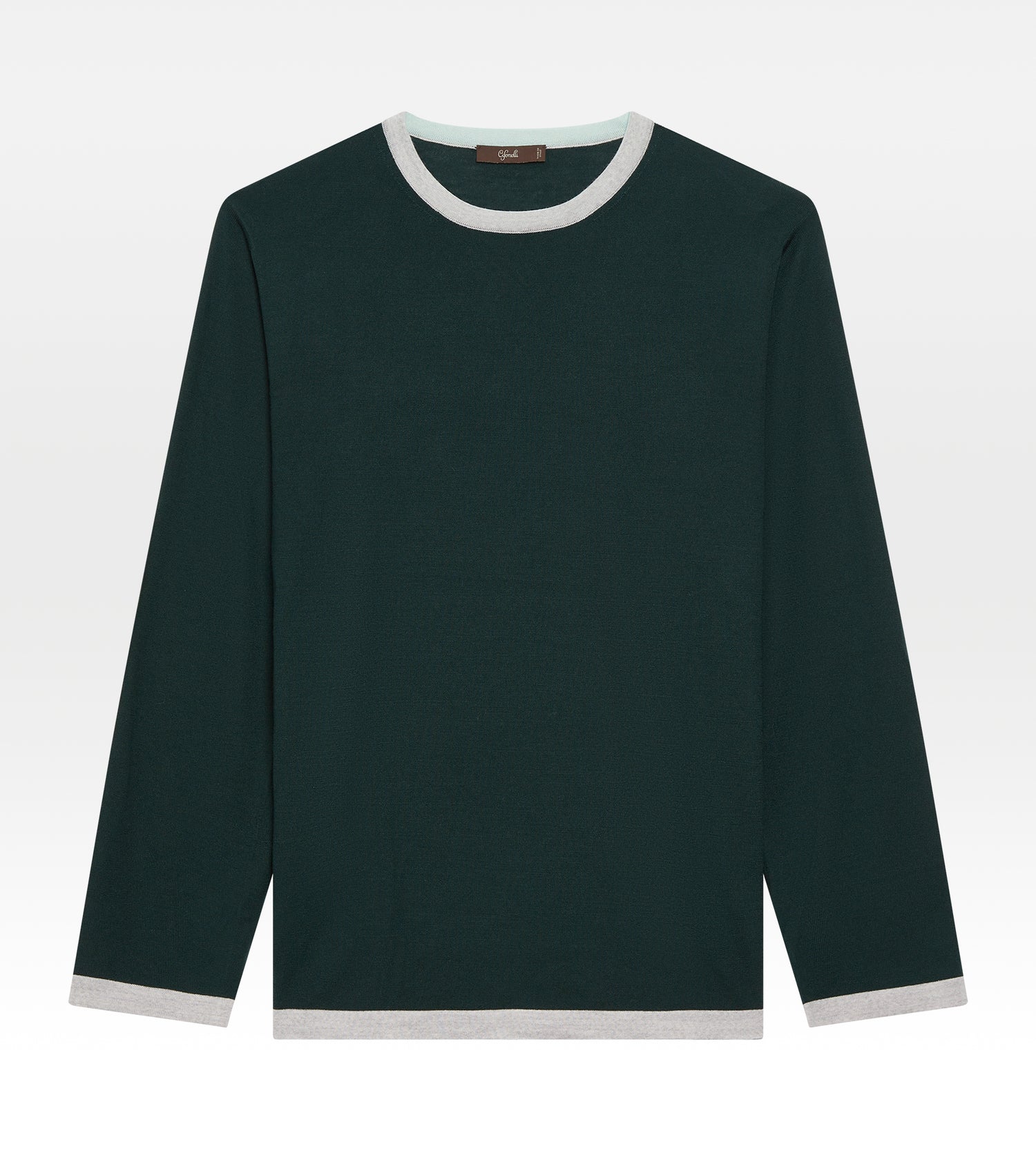 Pull fin en laine à col rond vert & gris