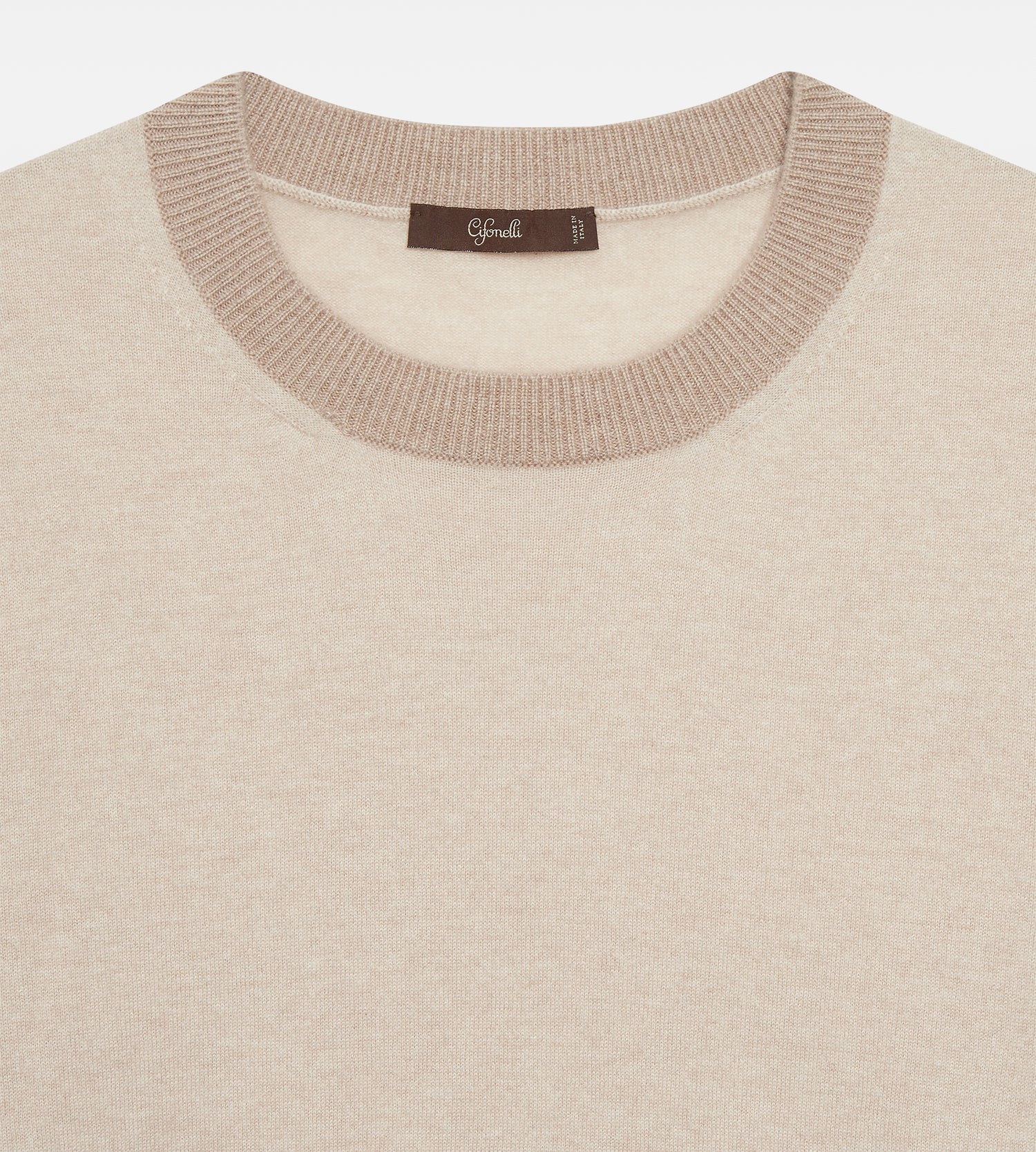 Pull beige en cachemire à col rond