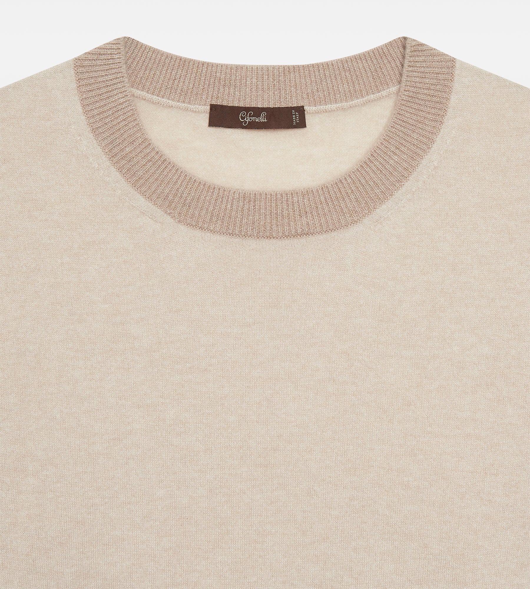 Pull beige en cachemire à col rond