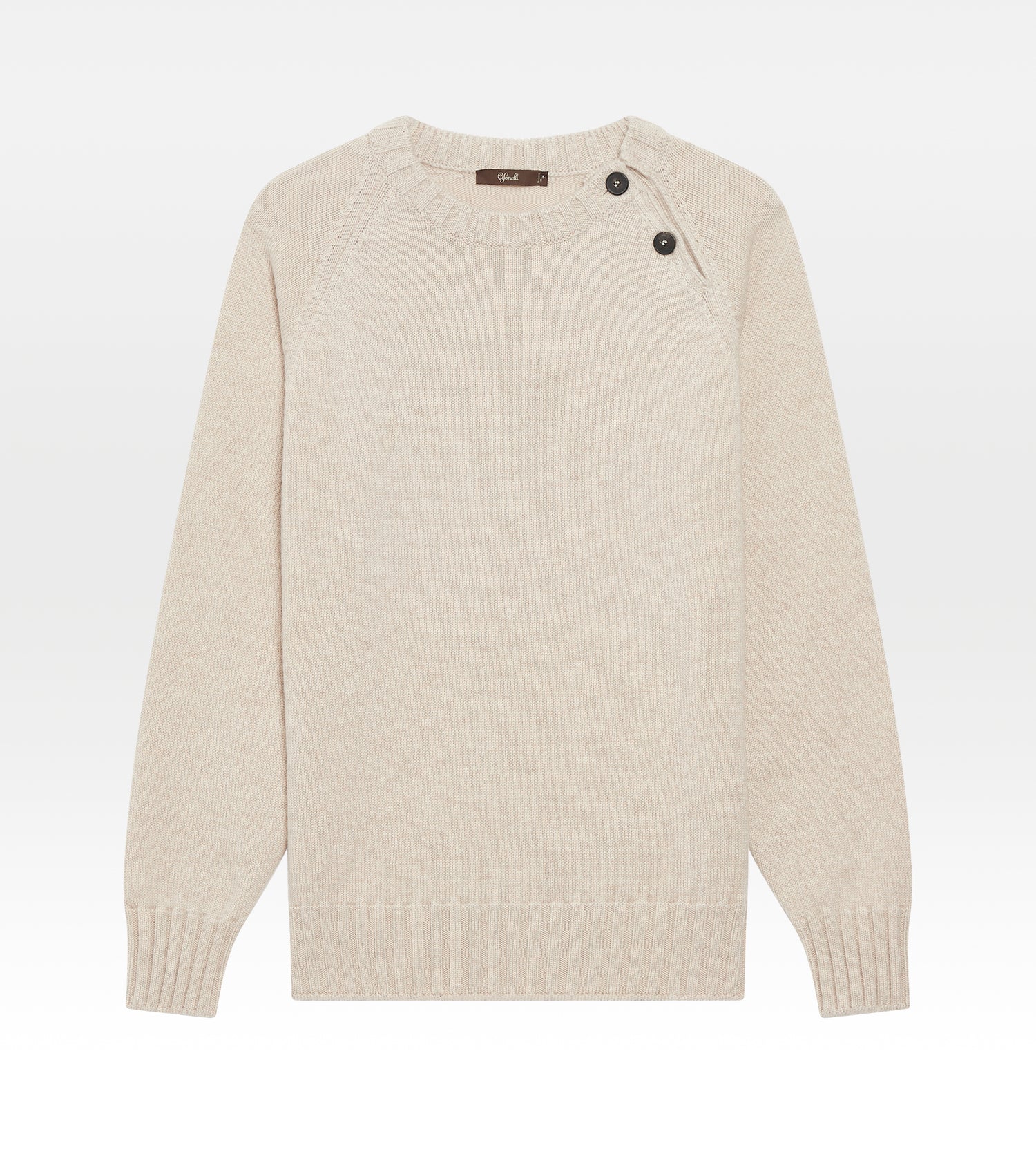Pull beige en cachemire à col boutonné