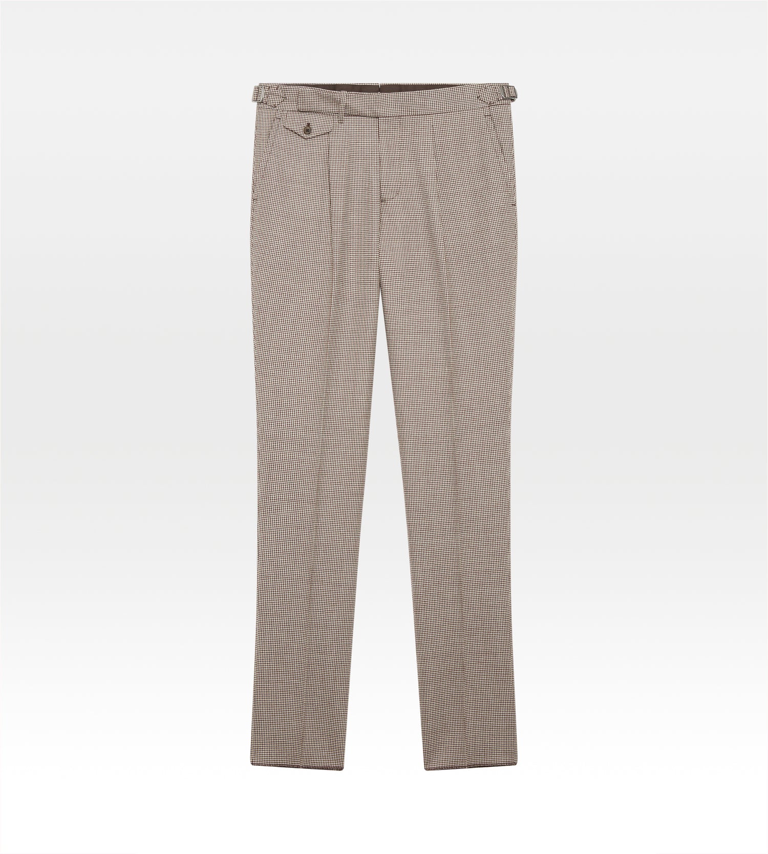 Pantalon à motif pied-de-poule en laine marron & beige