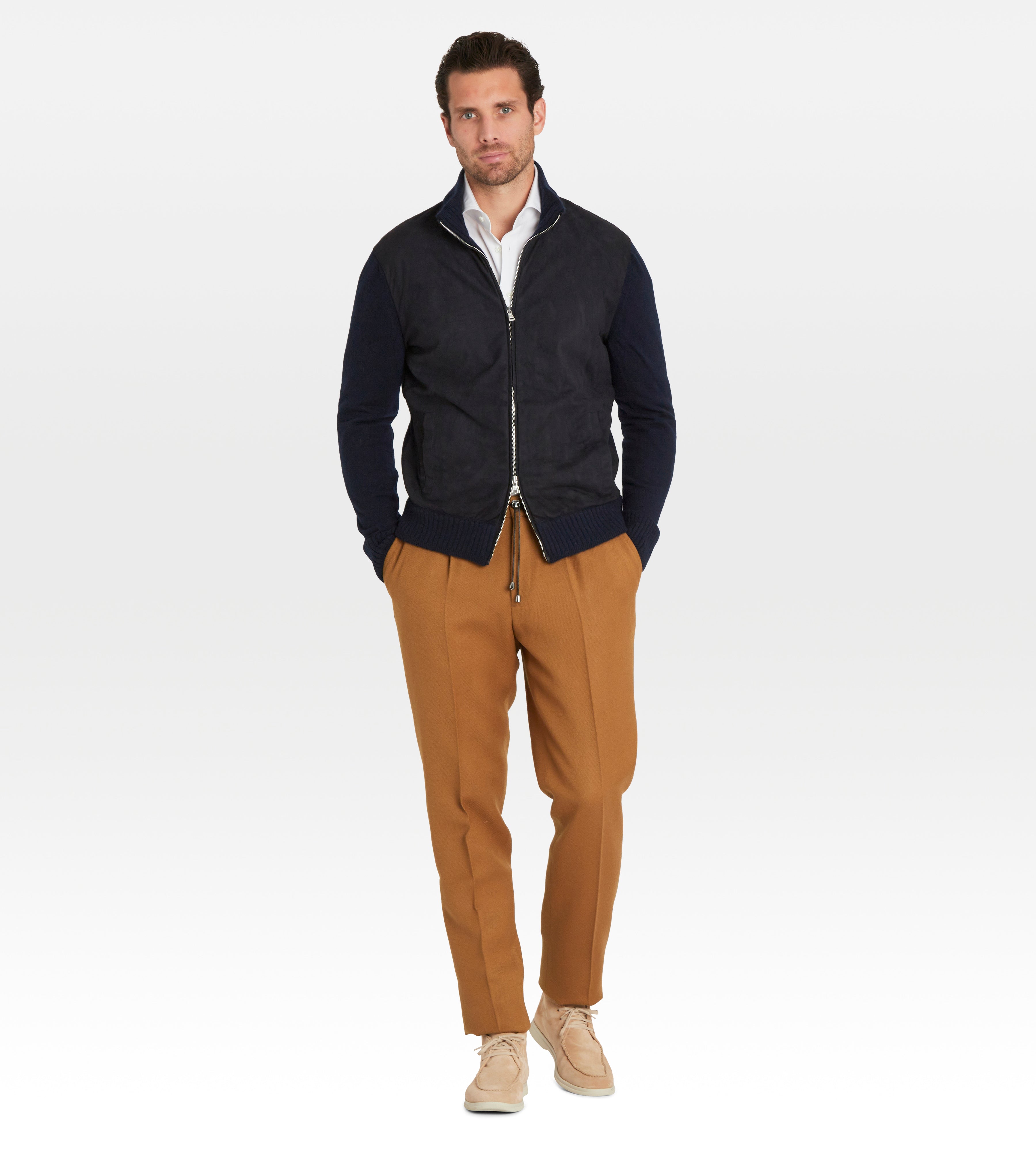 Pantalon à cordon en laine camel