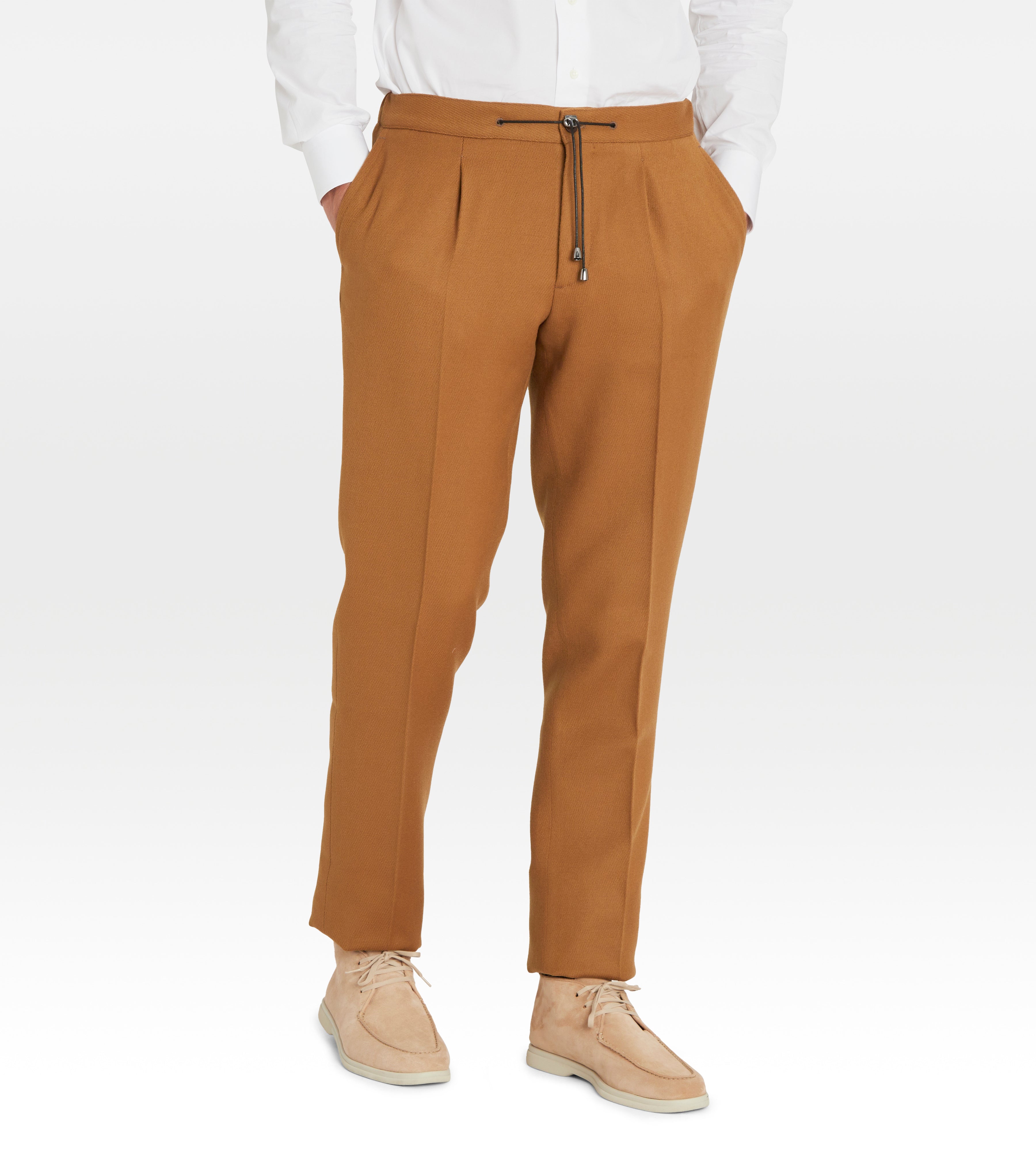 Pantalon à cordon en laine camel
