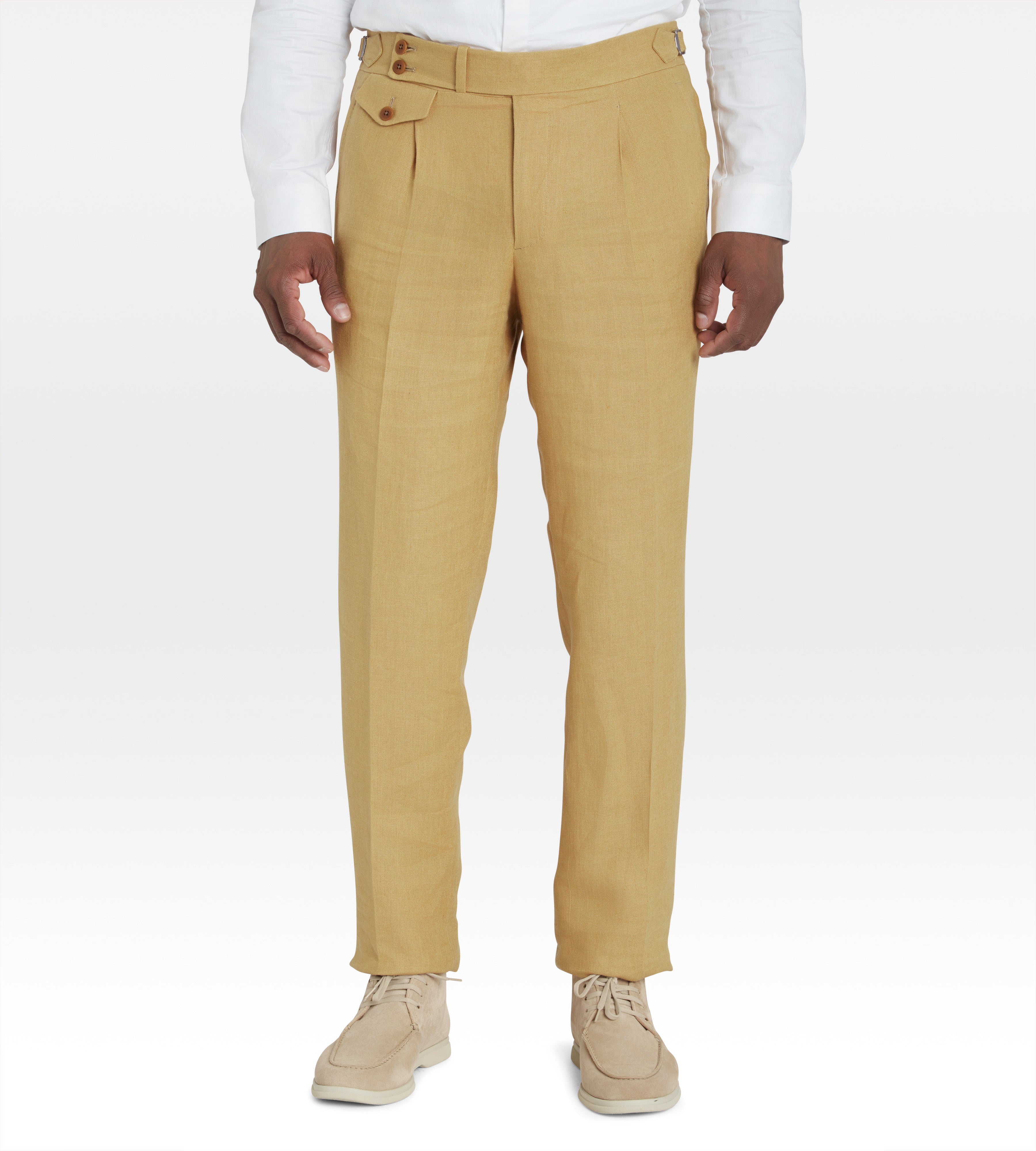 Pantalon 1 pli en lin camel