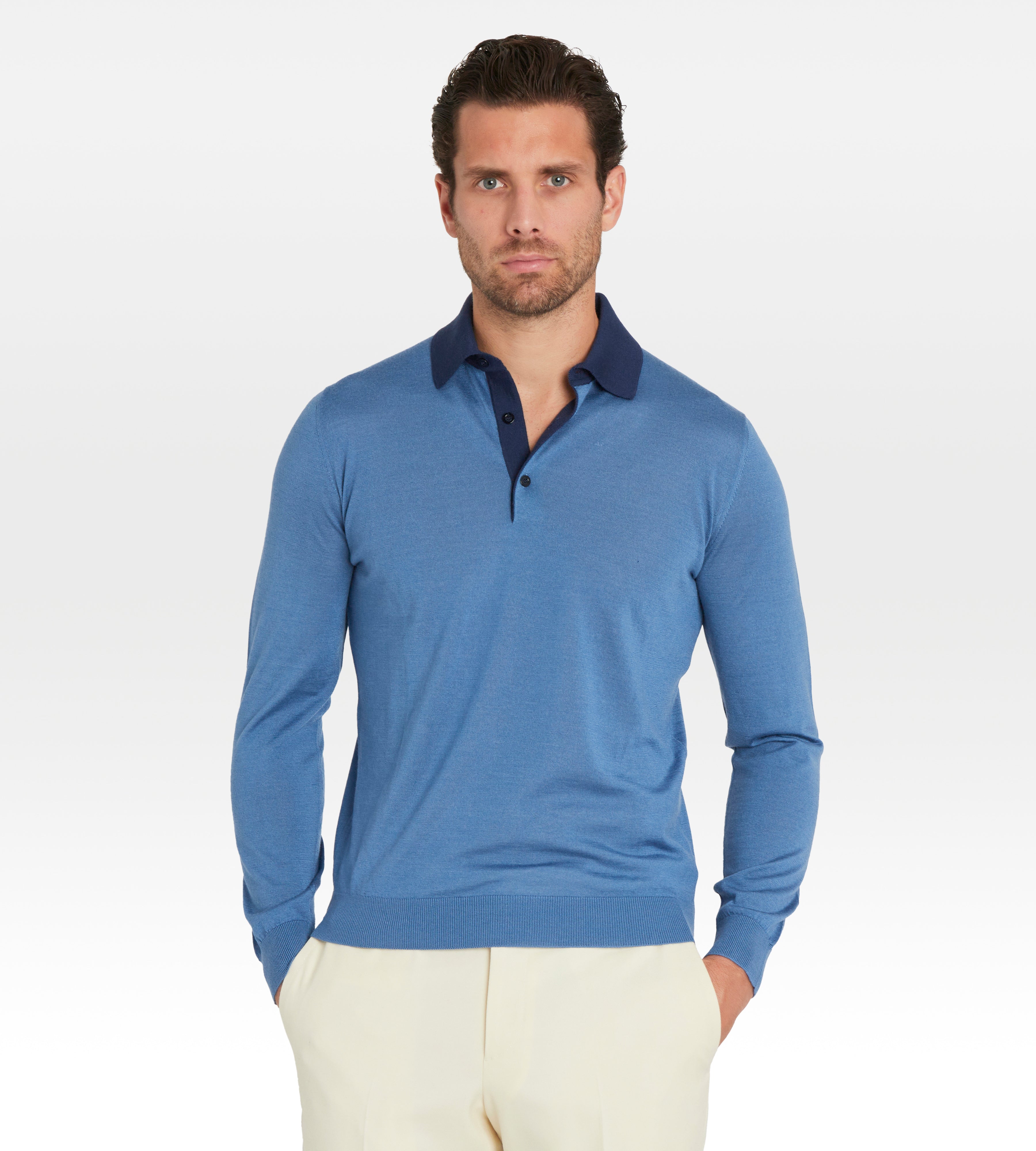 Polo en cachemire & soie bleu