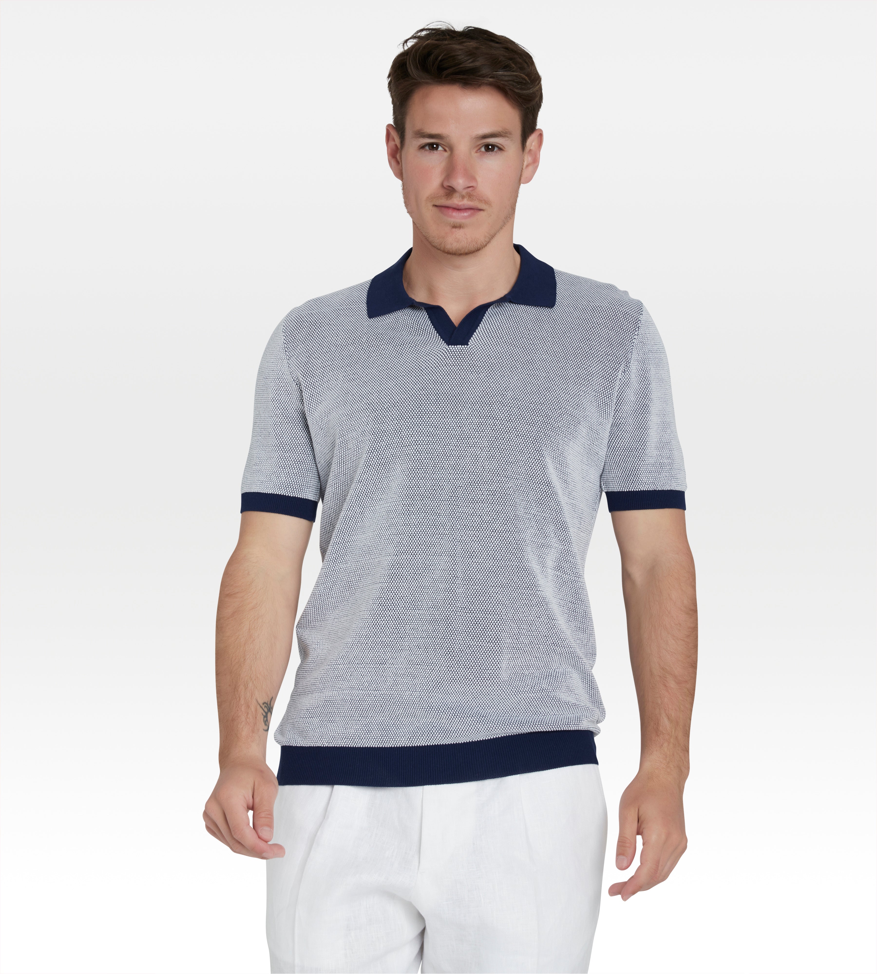 Polo en coton bleu & blanc