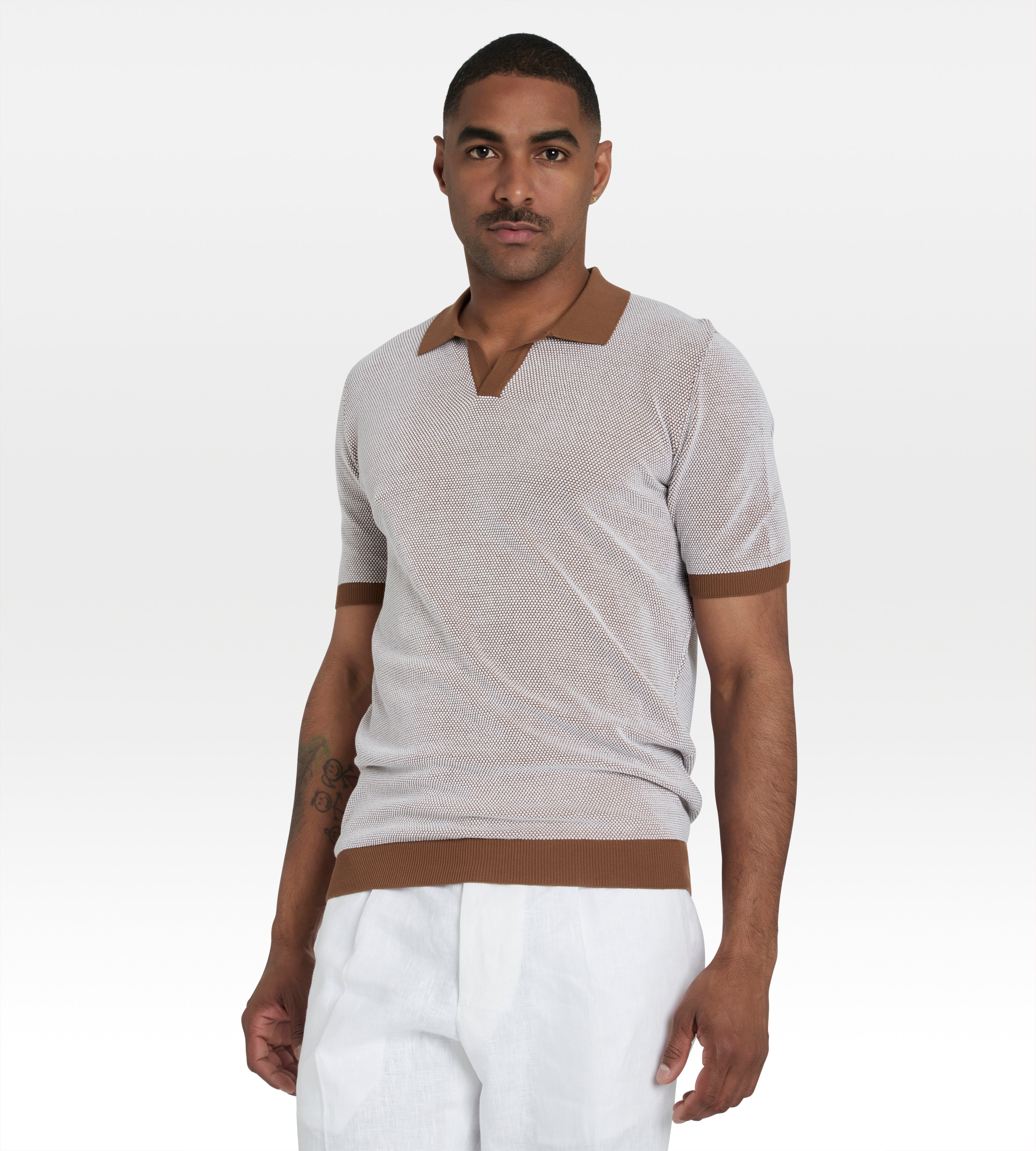 Polo en coton marron & blanc