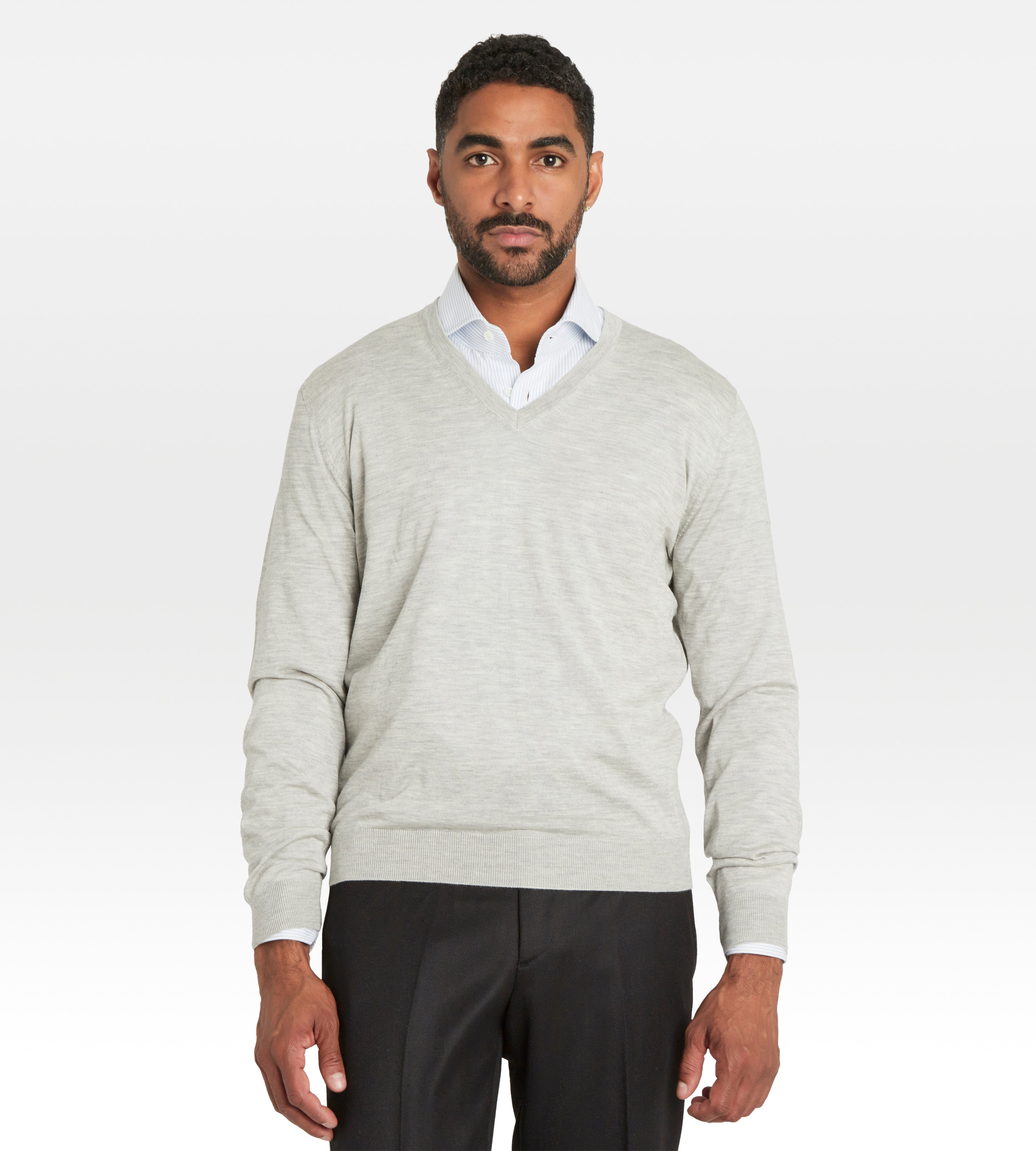 Pull col V en cachemire & soie gris clair