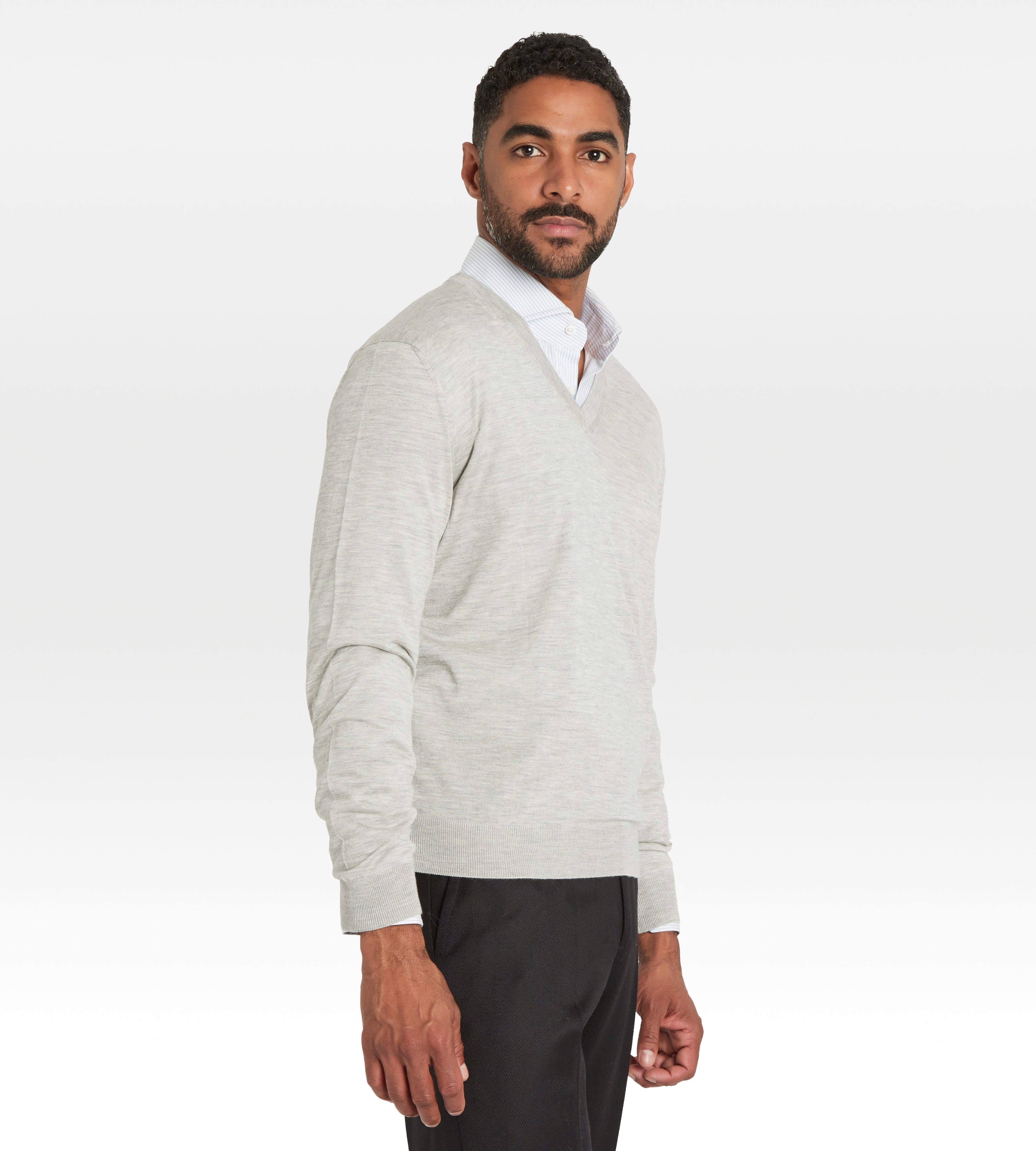 Pull col V en cachemire & soie gris clair