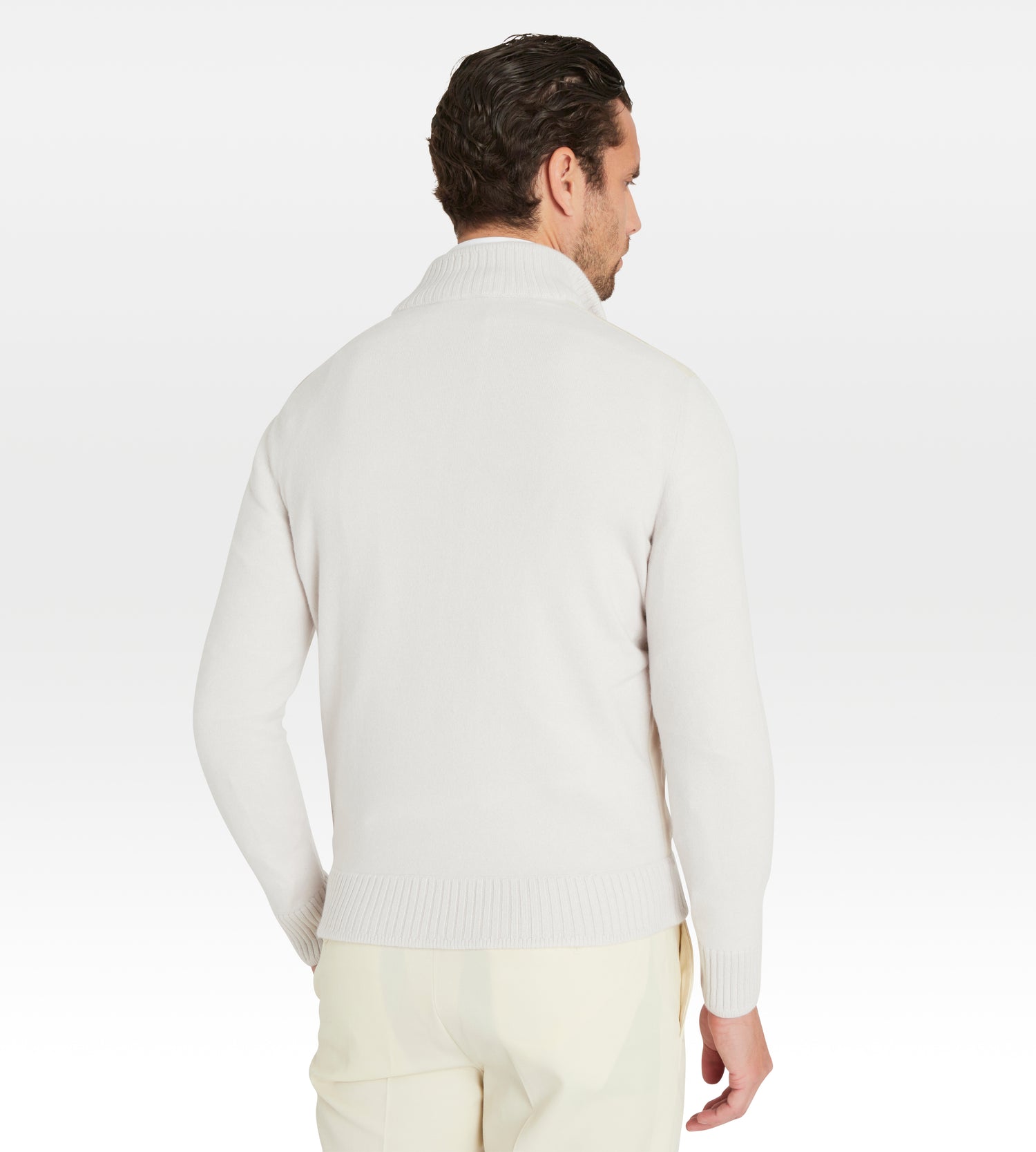 Pull à zip beige en daim et cachemire