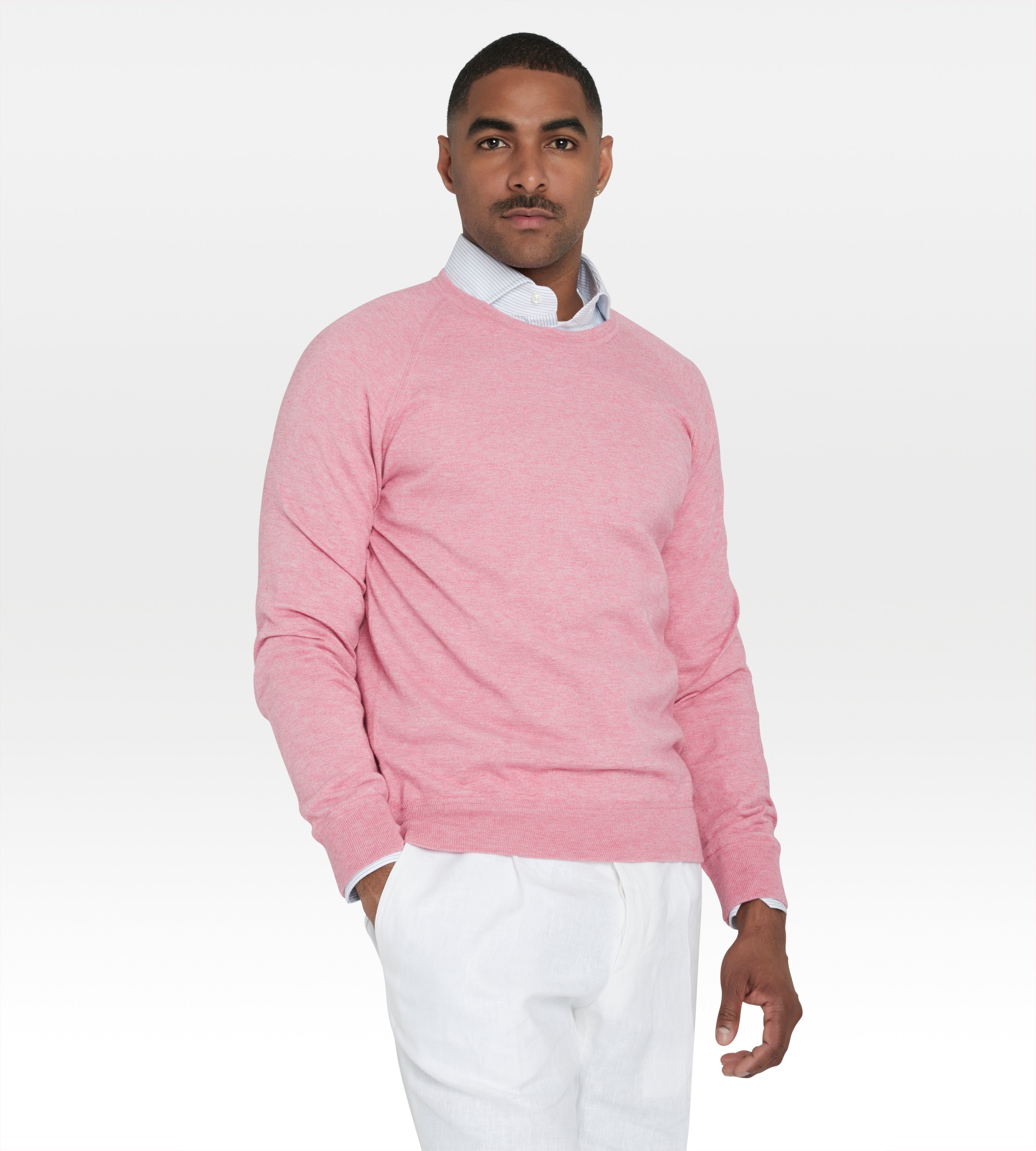 Pull col rond en coton rose