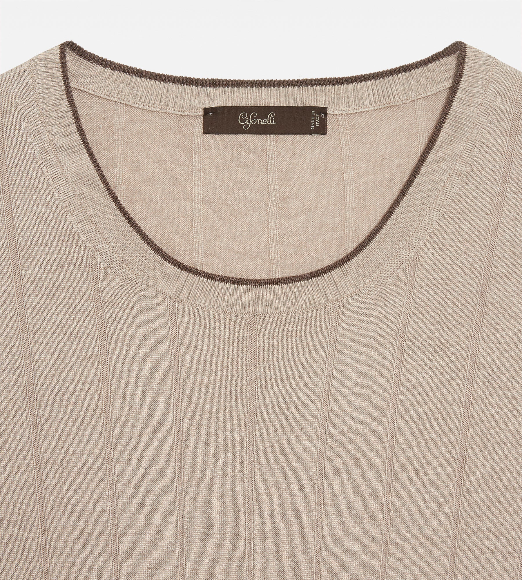 T-shirt col rond en soie beige