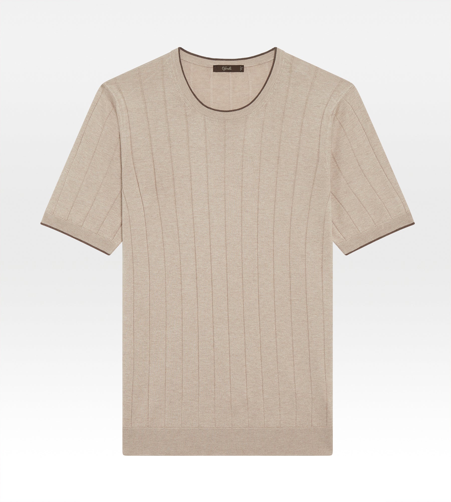 T-shirt col rond en soie beige