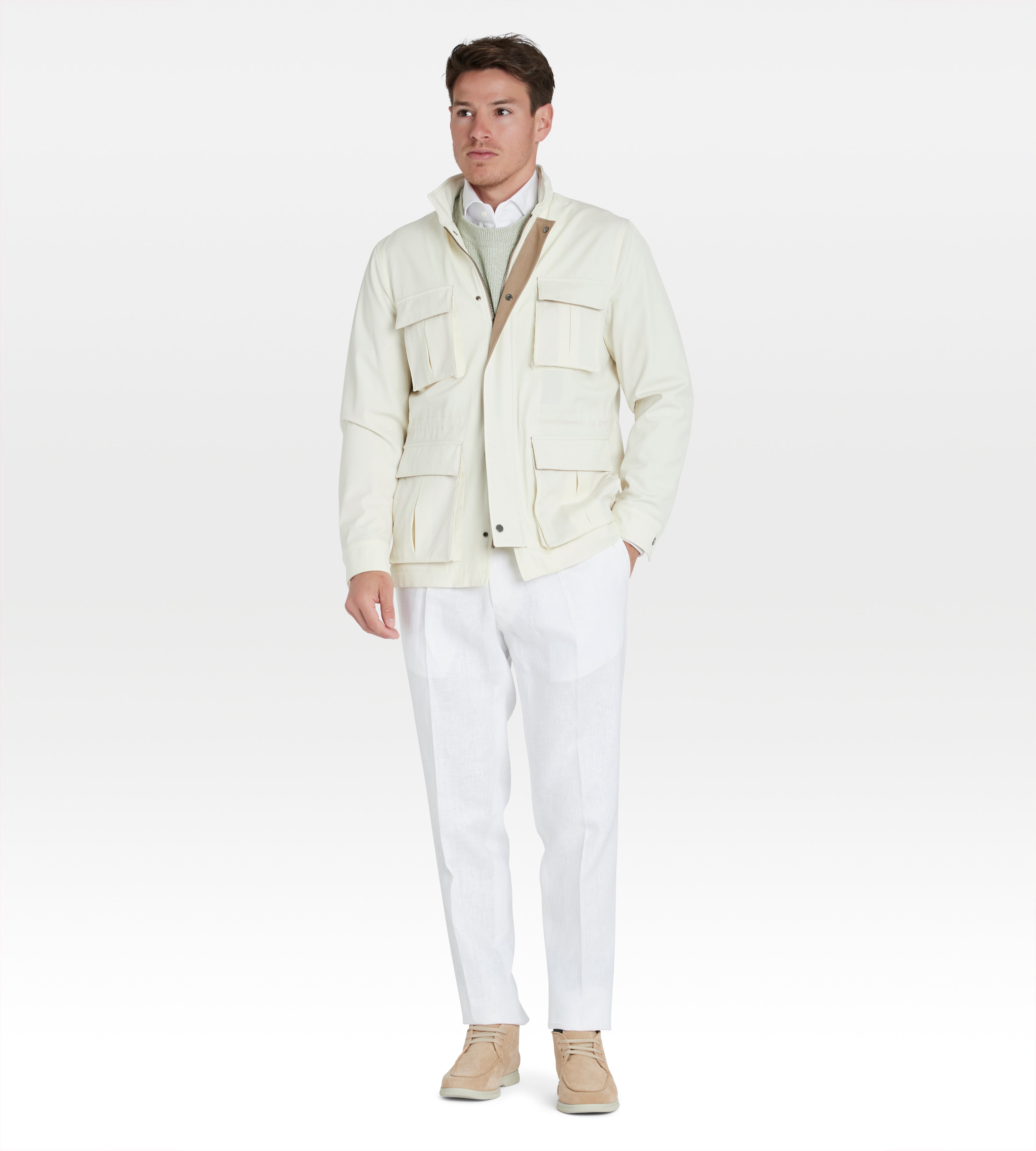 Veste saharienne en laine blanc cassé