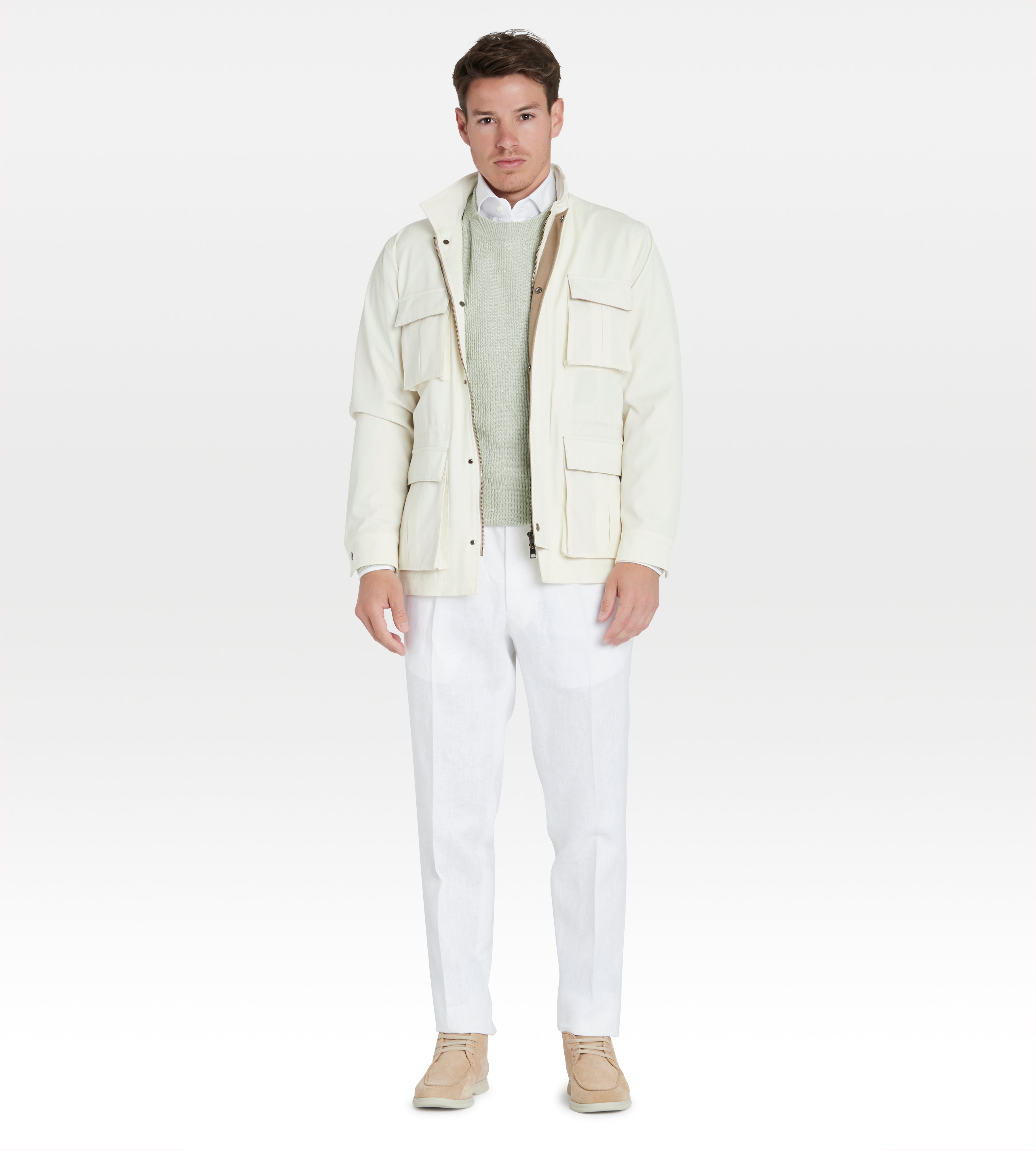 Veste saharienne en laine blanc cassé