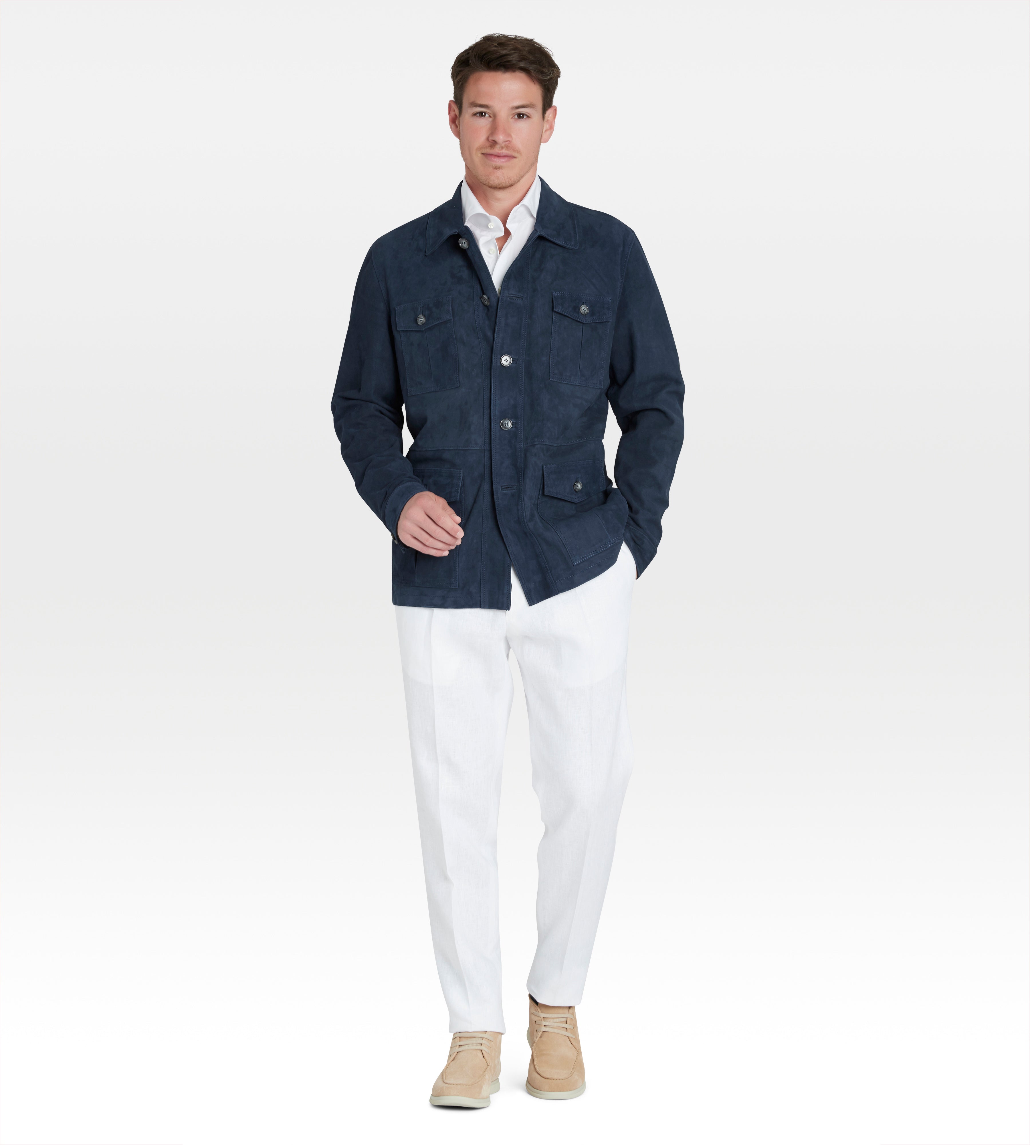 Veste saharienne en daim bleu