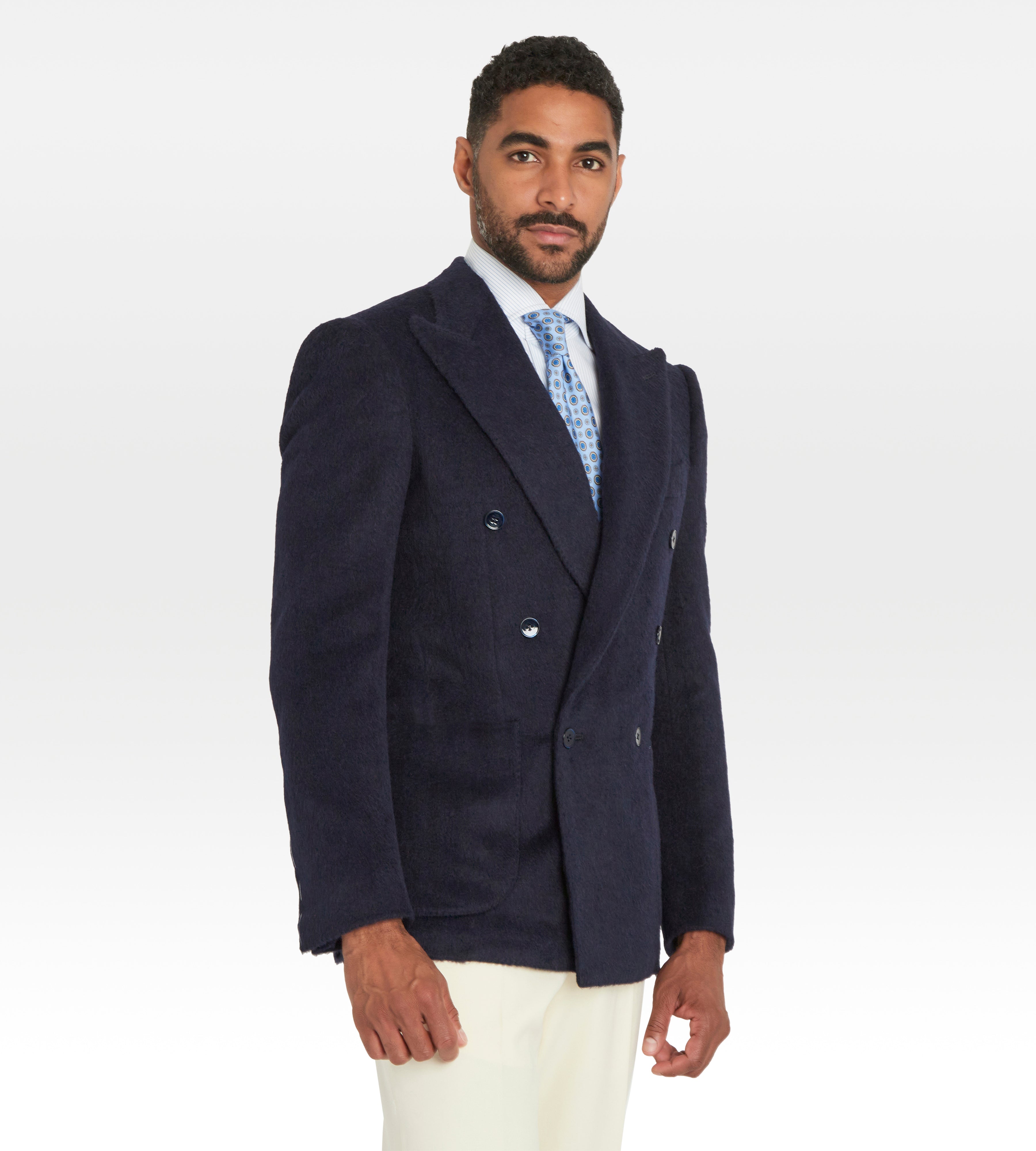 Veste croisée bas bleu marine en alpaga & laine