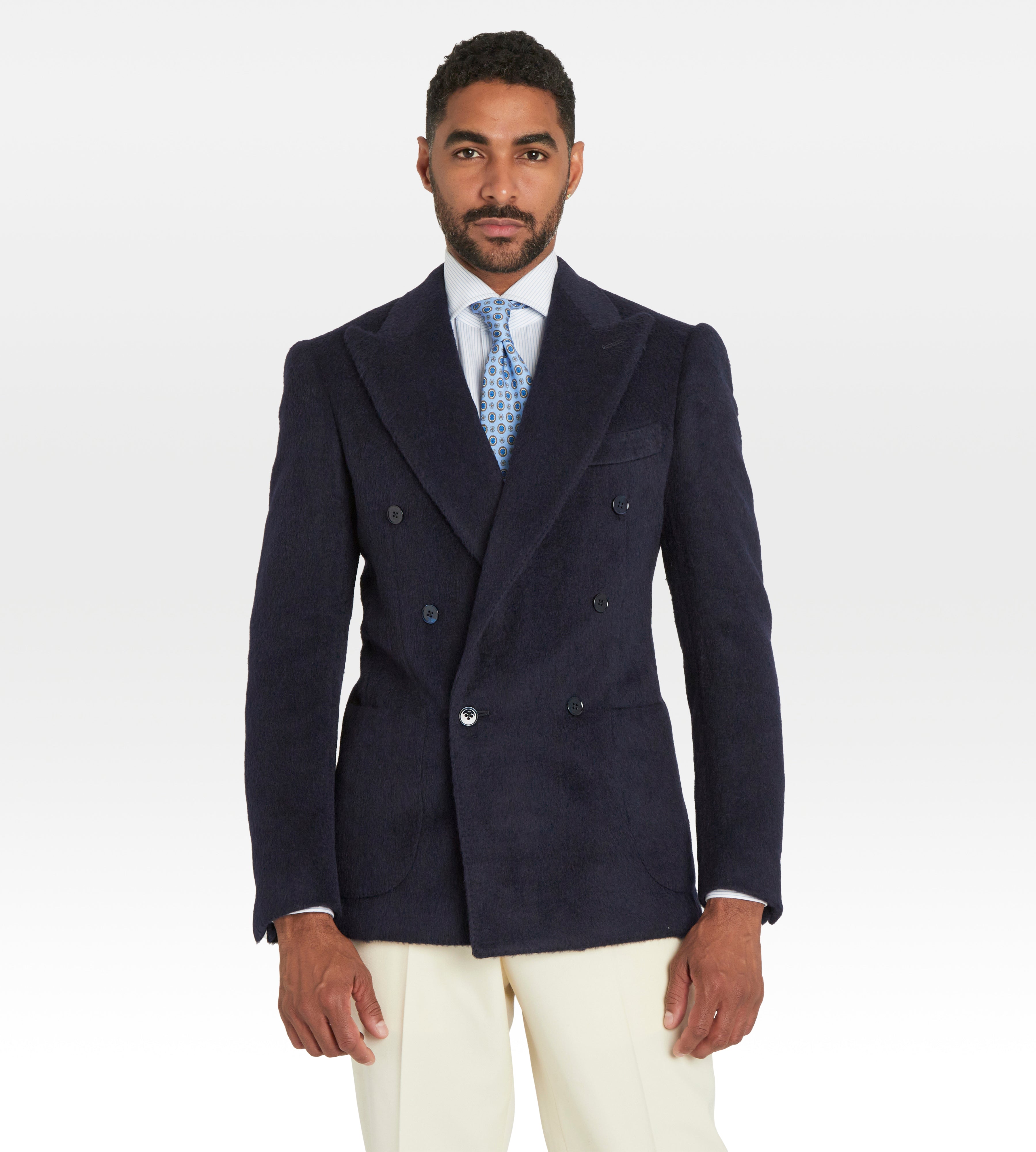 Veste croisée bas en alpaga & laine bleu