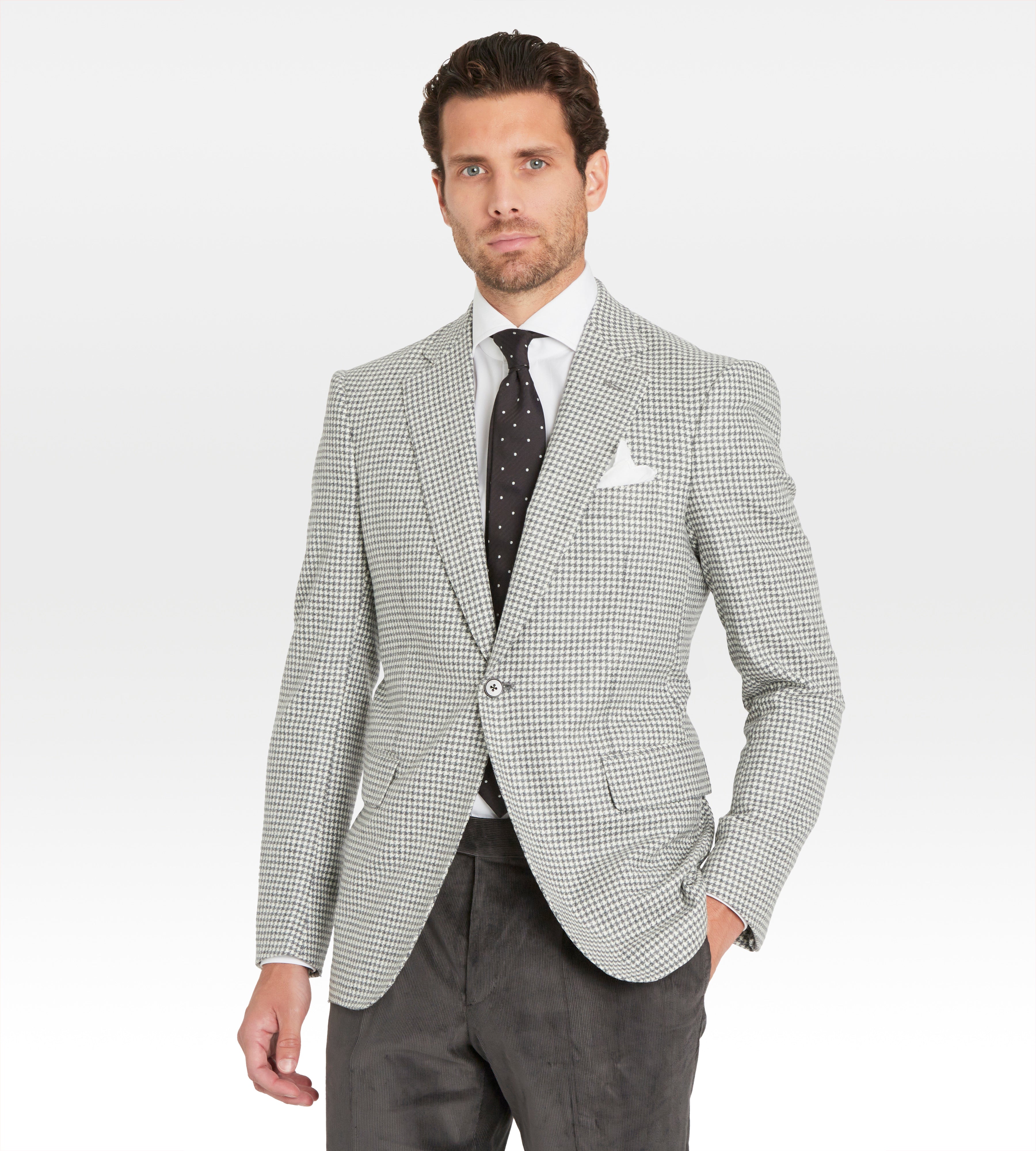 Veste grise & blanche en laine à motif pied-de-poule