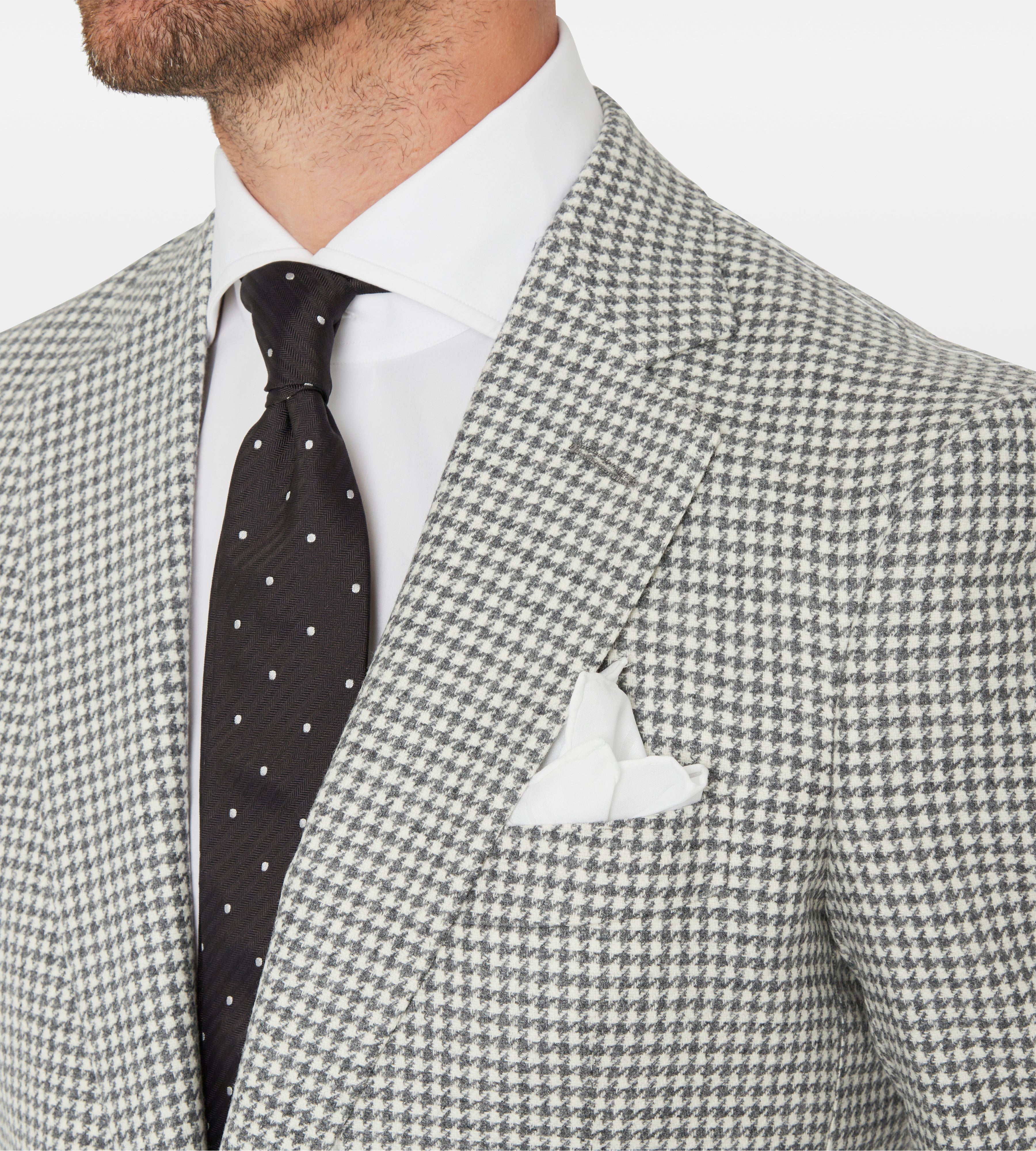 Veste grise & blanche en laine à motif pied-de-poule
