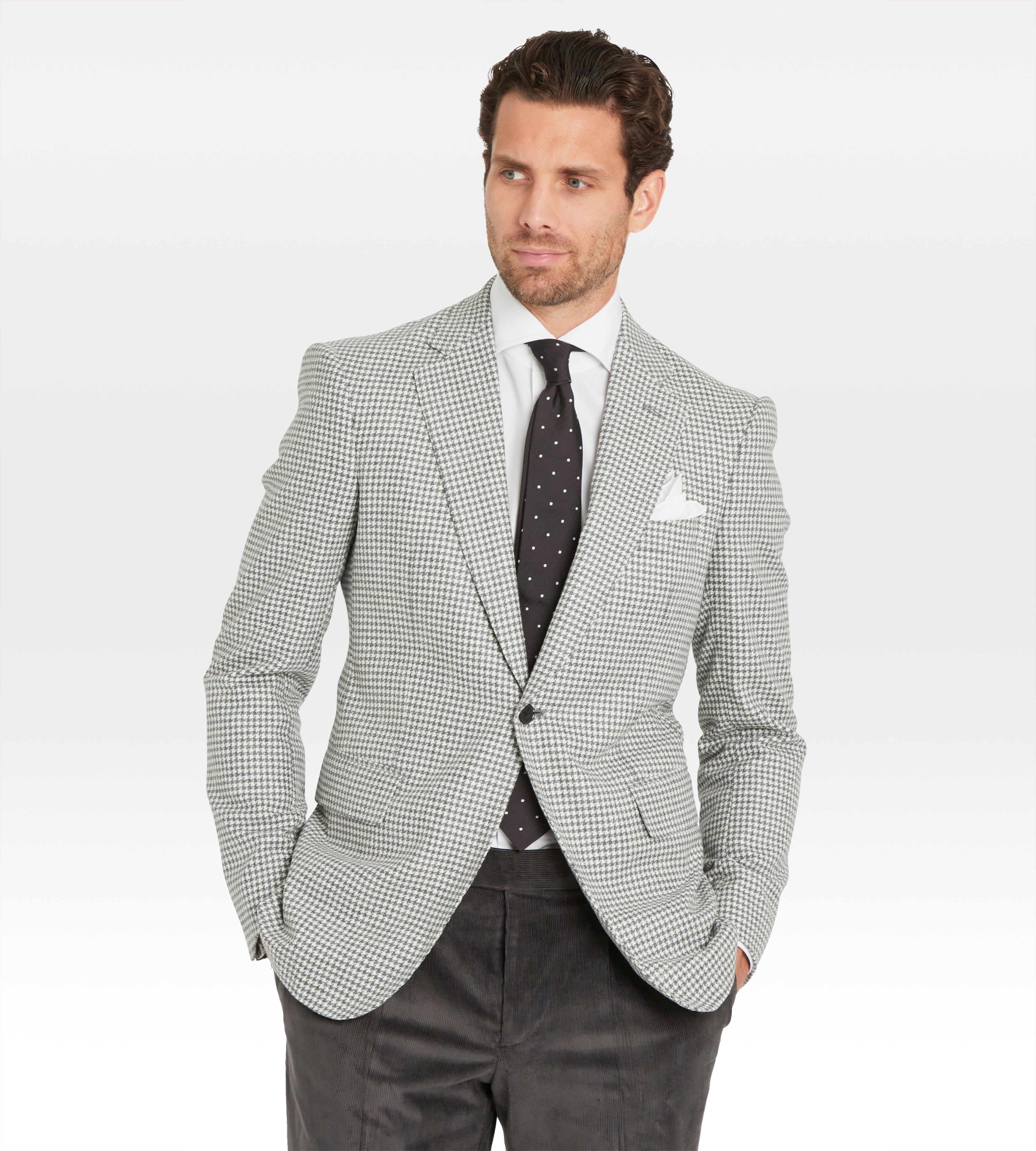 Veste grise & blanche en laine à motif pied-de-poule