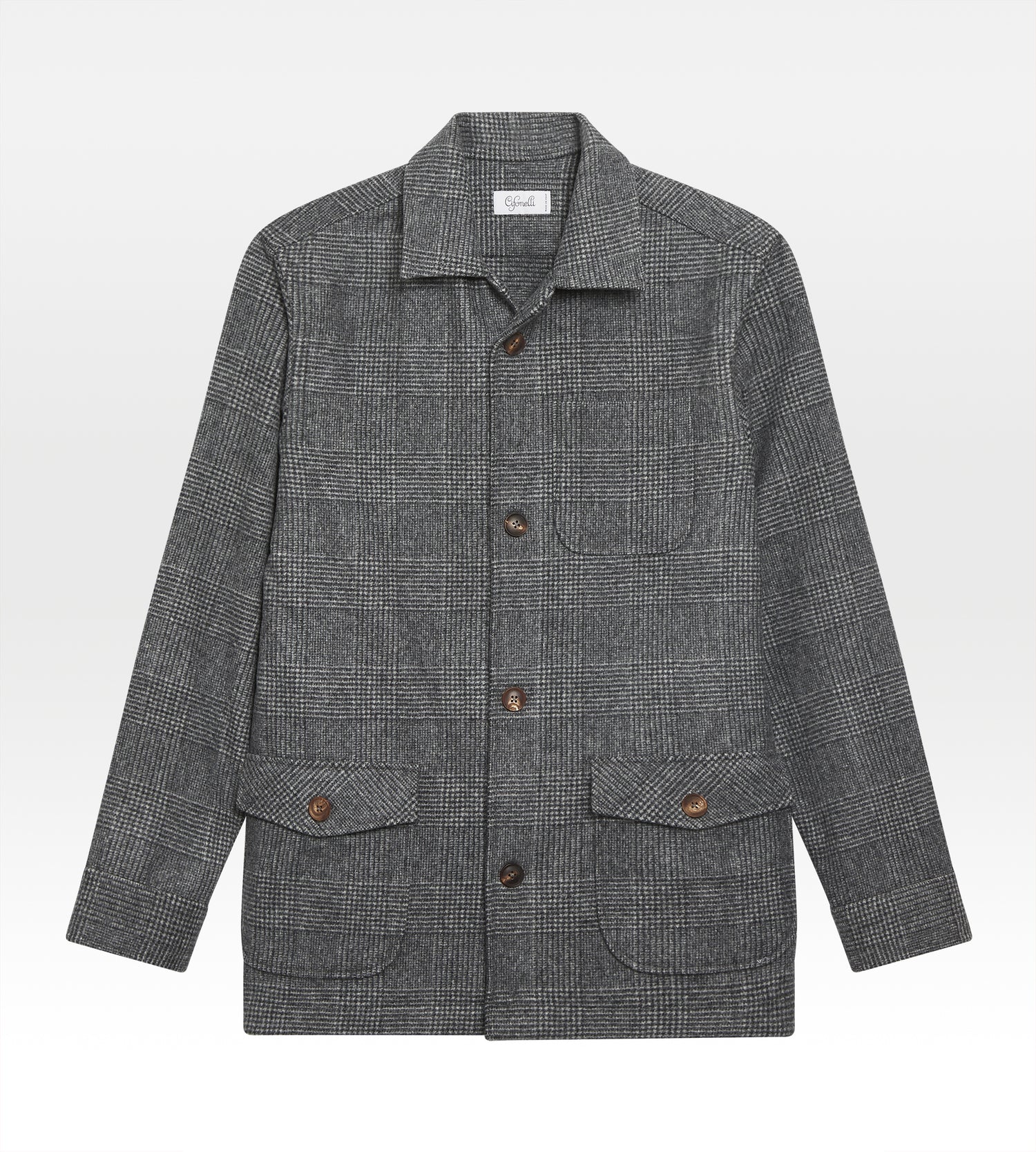 Sur-chemise en laine grise motif Prince-de-Galles