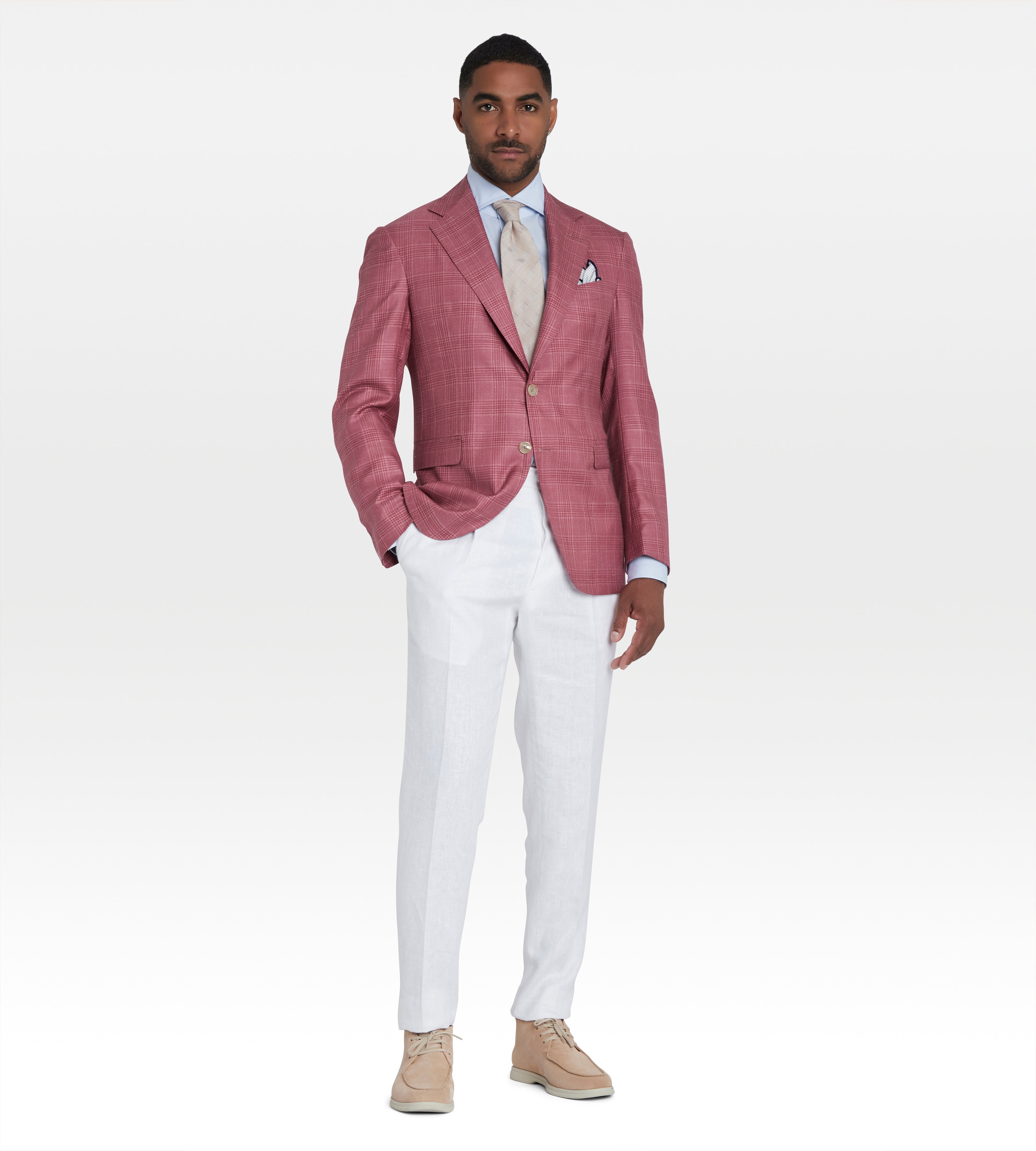 Veste framboise en cachemire, soie & lin à motif Prince-de-Galles