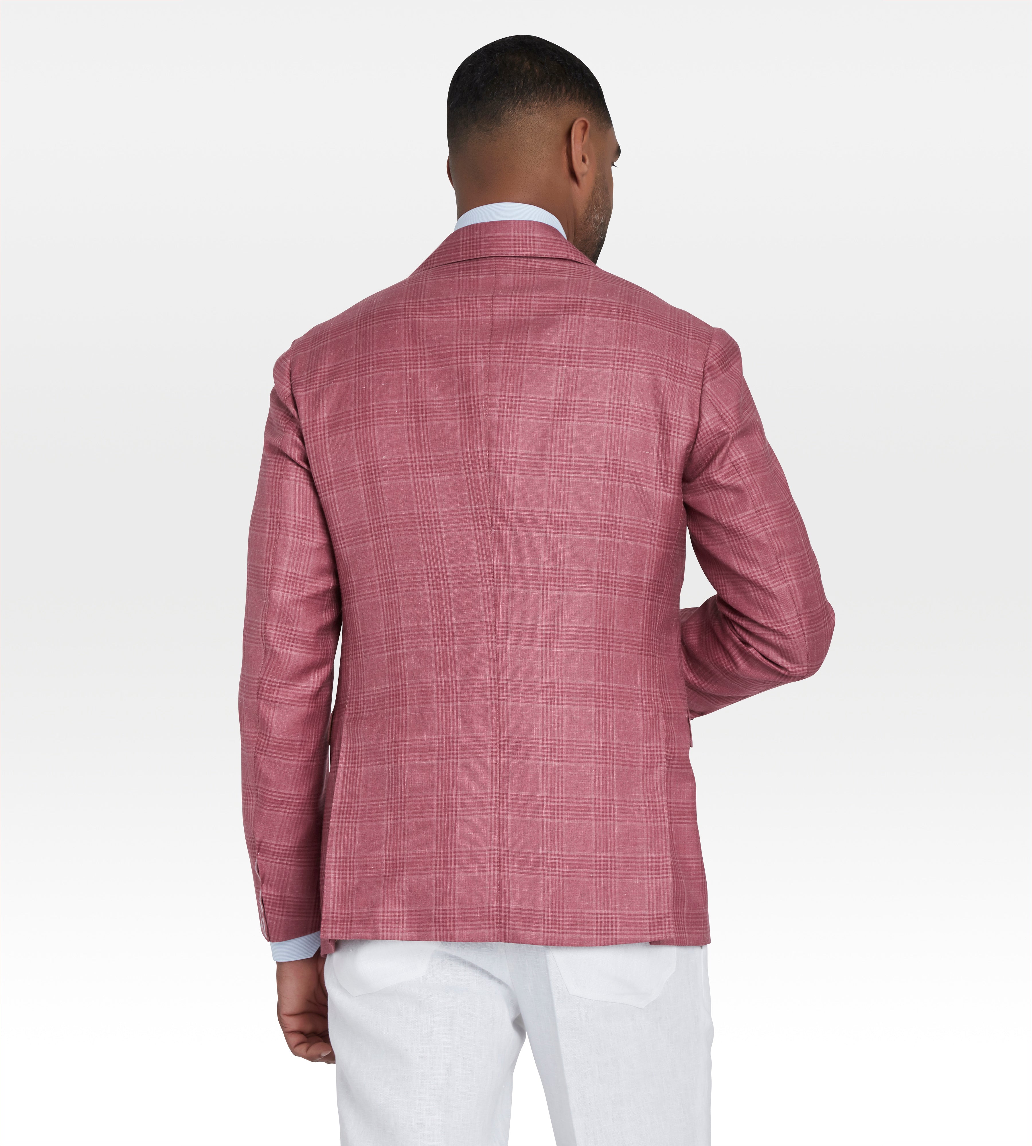 Veste Prince-de-Galles framboise en cachemire, soie &amp; lin