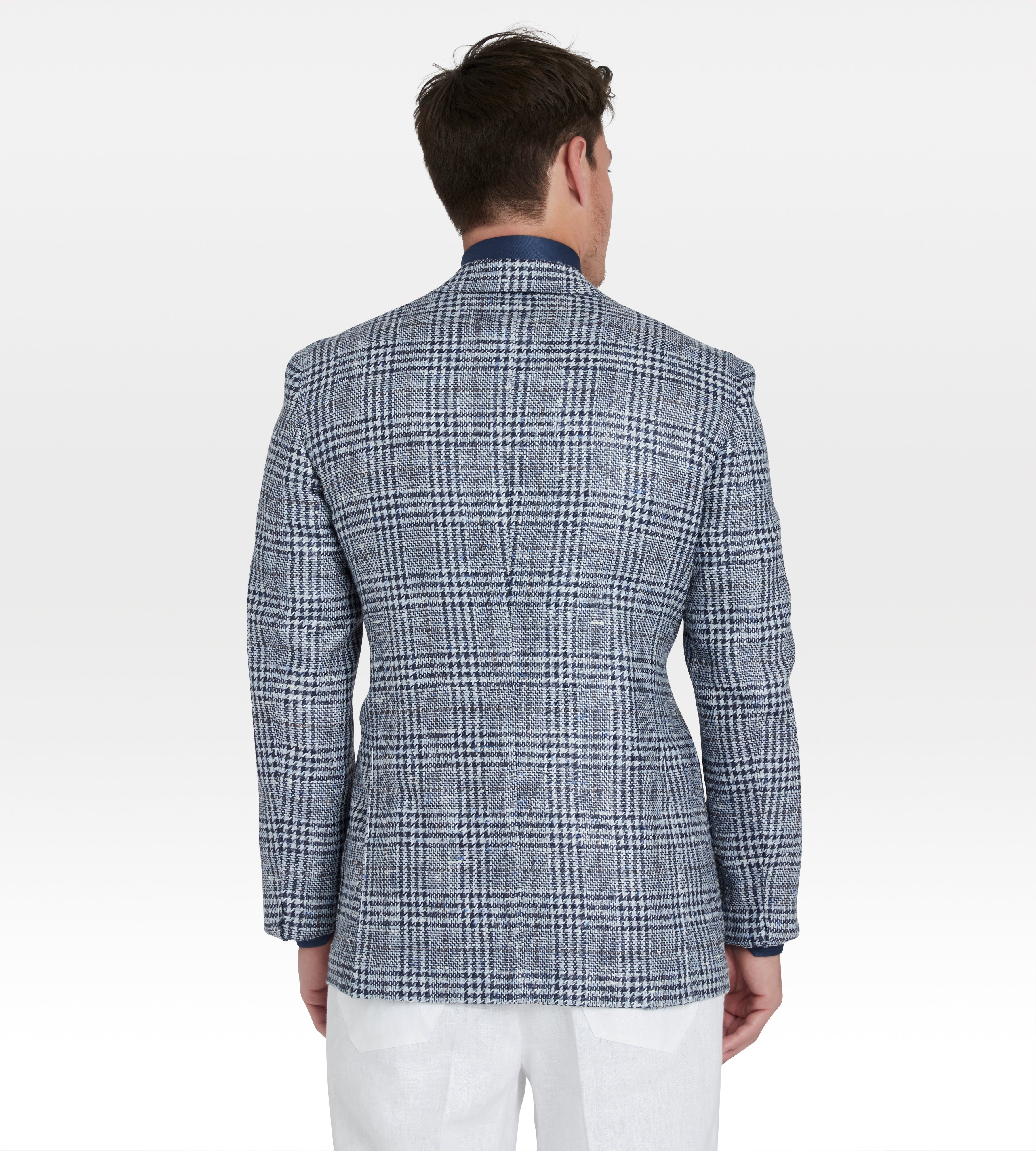 Veste Prince-de-Galles bleu en laine &amp; soie