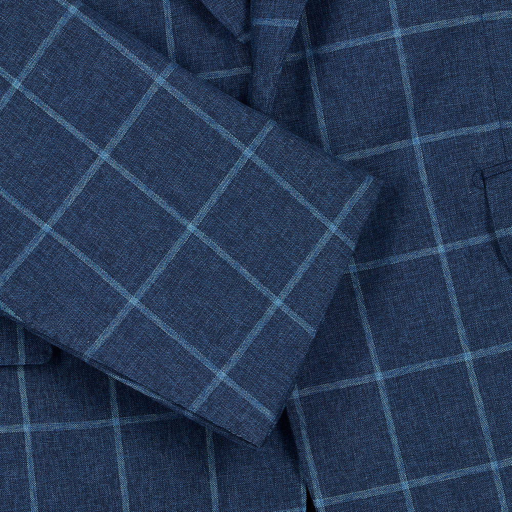 Veste bleue en mélange de laine à carreaux fenêtre