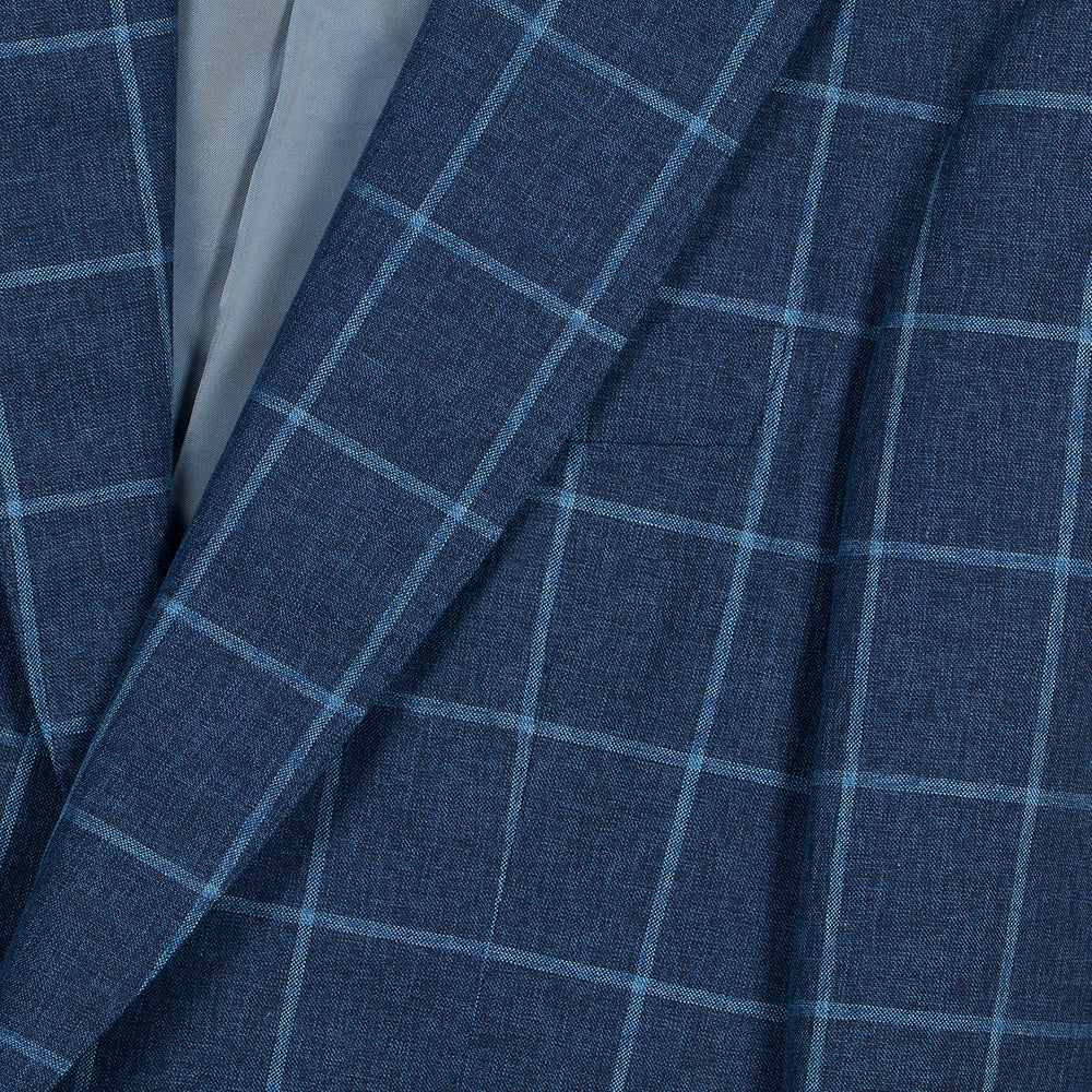 Veste bleue en mélange de laine à carreaux fenêtre