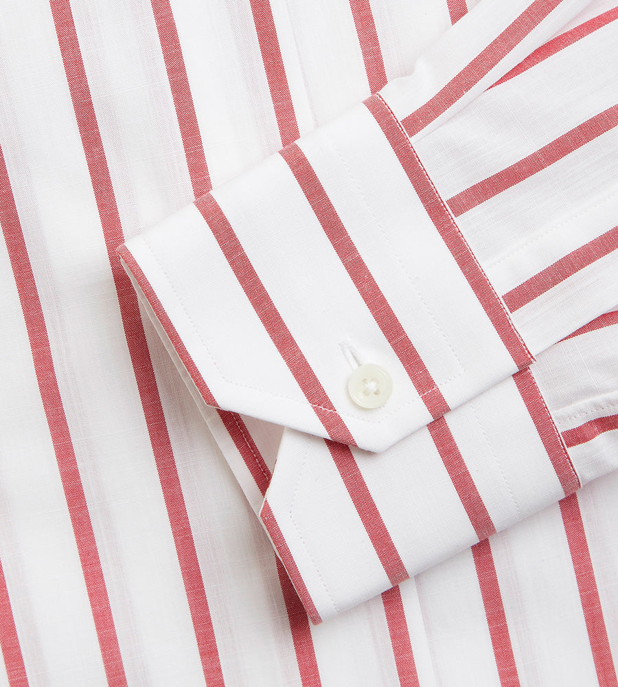 Chemise blanche & rouge en coton à rayures