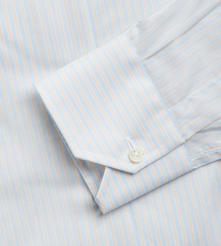 Chemise blanche, bleue & beige en coton à rayures